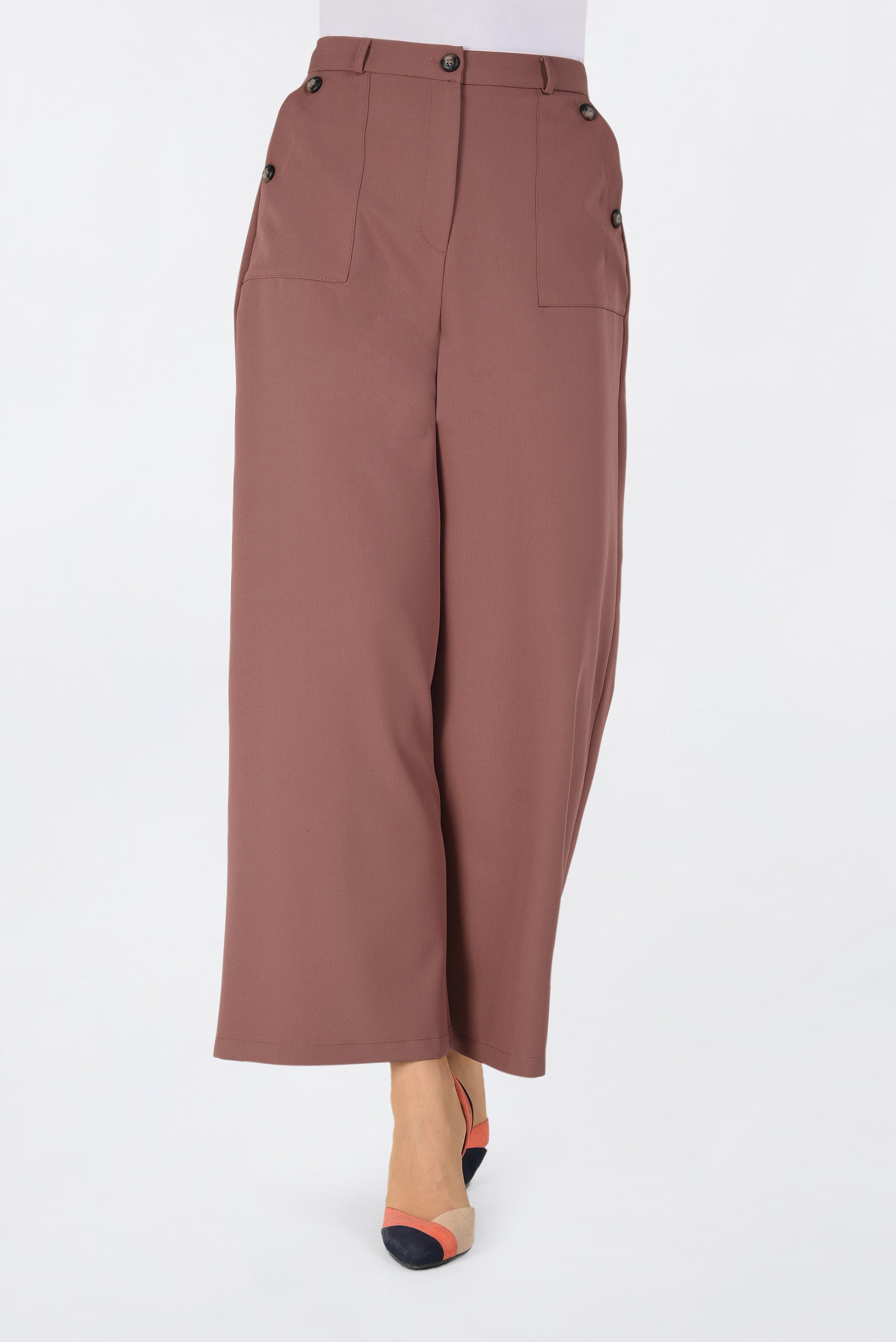 Tesettür giyim TURUNCU YÜKSEK BEL DÜĞMELİ BOL PAÇA PANTOLON 7438