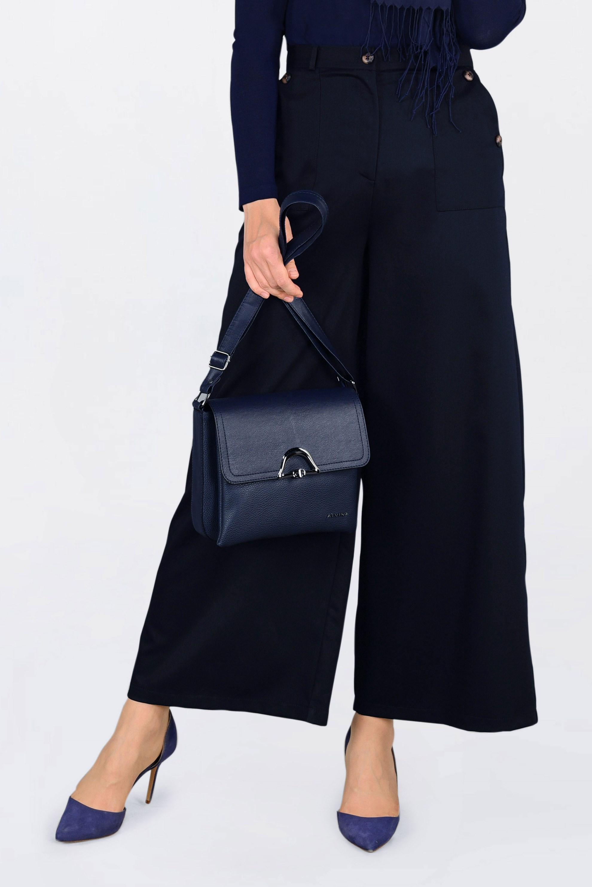 Tesettür giyim LACİVERT YÜKSEK BEL DÜĞMELİ BOL PAÇA PANTOLON 7438