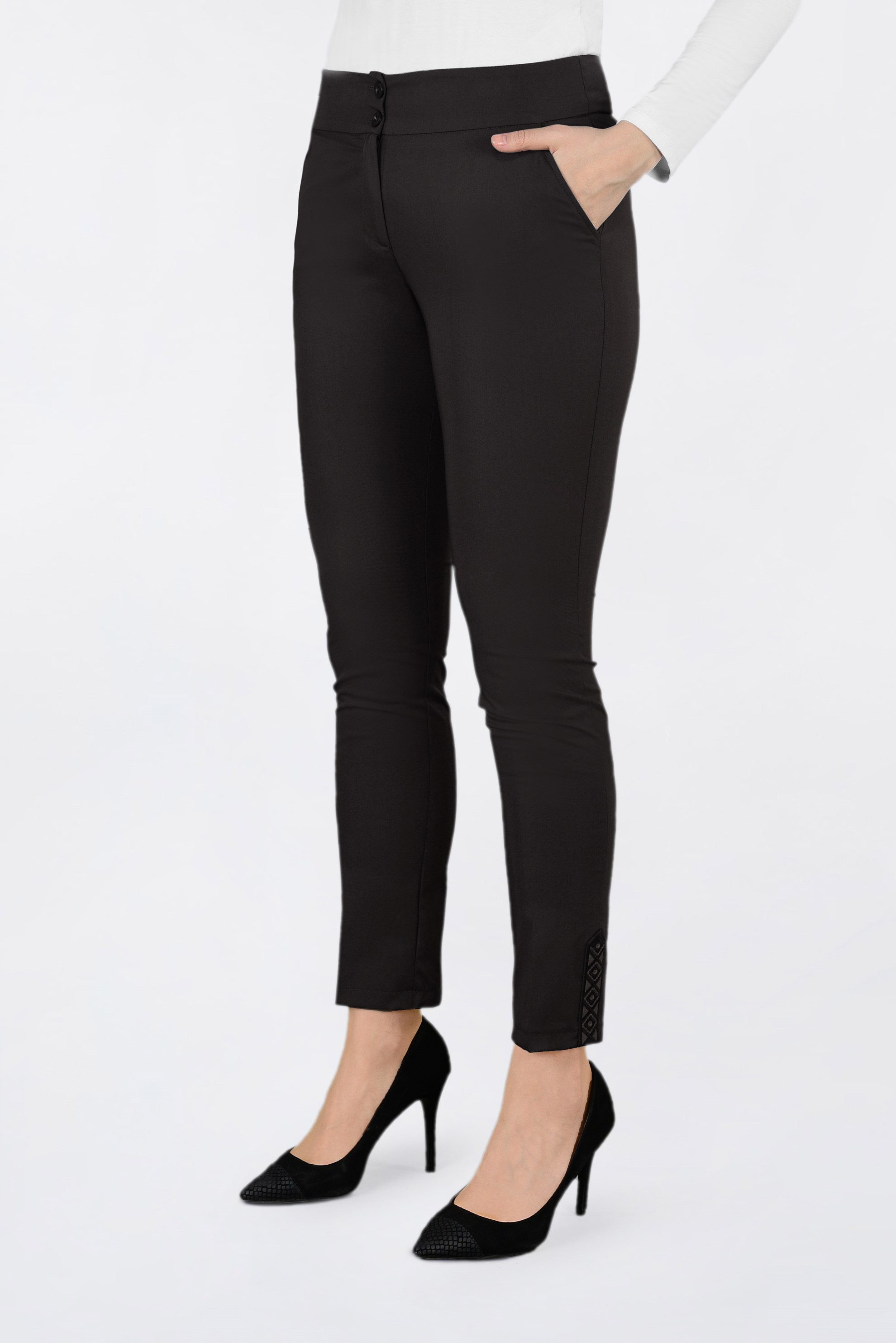 Tesettür giyim KAHVE İŞLEME DETAYLI DAR PAÇA PANTOLON 7439