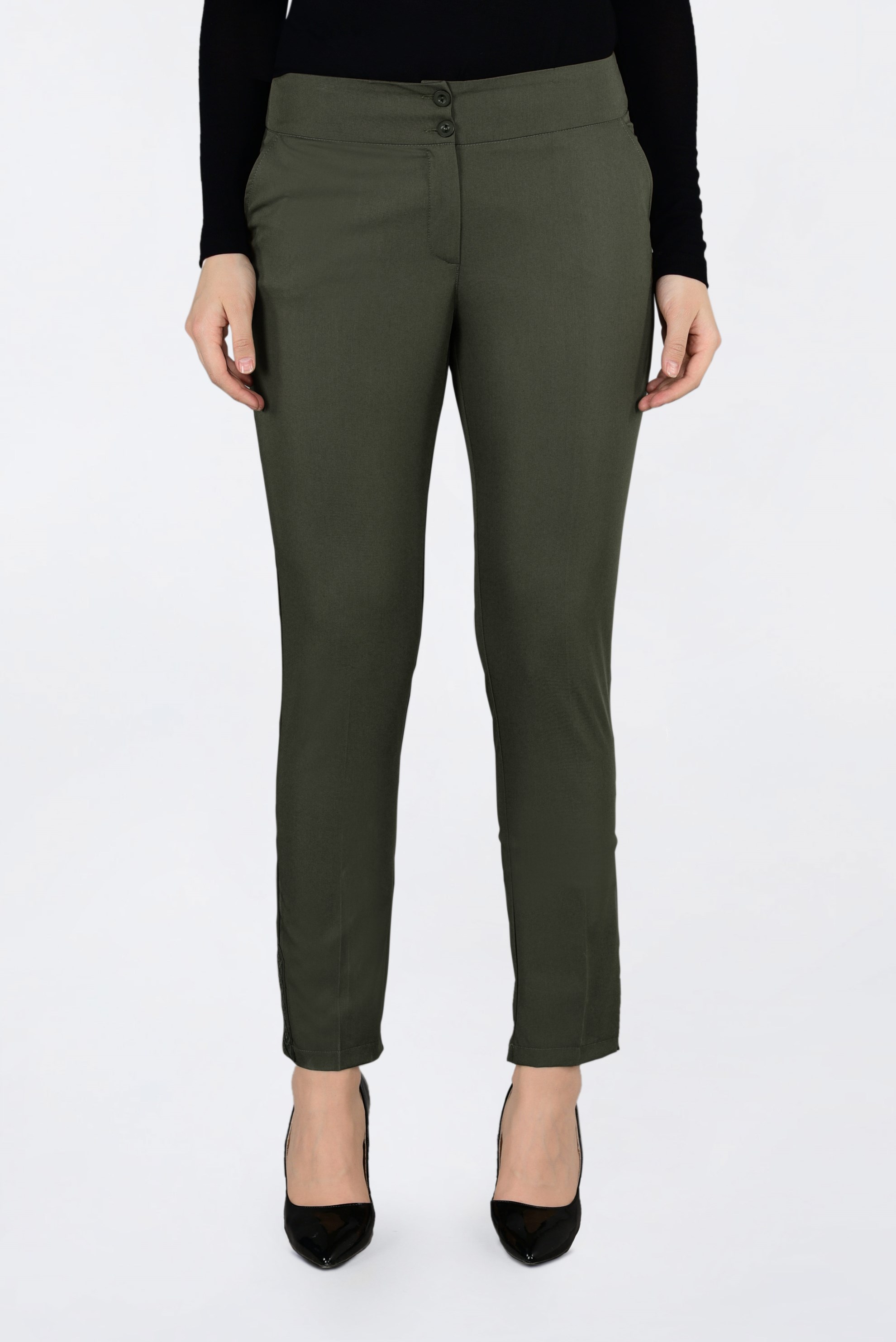 Tesettür giyim HAKİ İŞLEME DETAYLI DAR PAÇA PANTOLON 7439