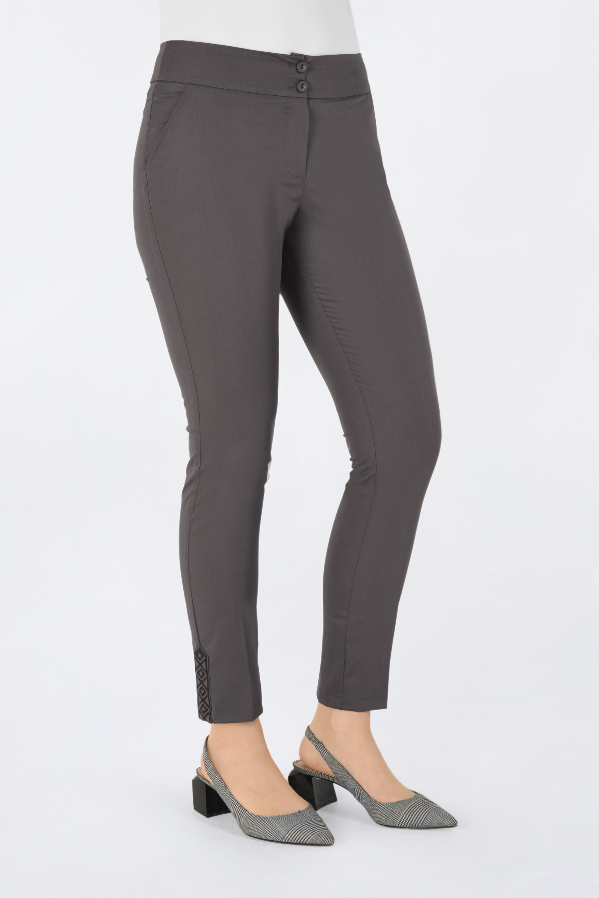 Tesettür giyim VİZON İŞLEME DETAYLI DAR PAÇA PANTOLON 7439