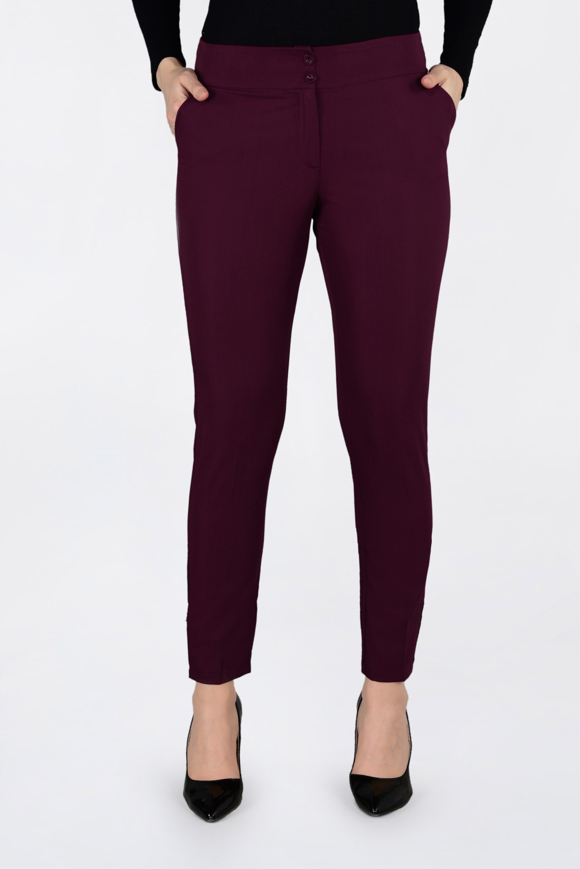 Tesettür giyim BORDO İŞLEME DETAYLI DAR PAÇA PANTOLON 7439