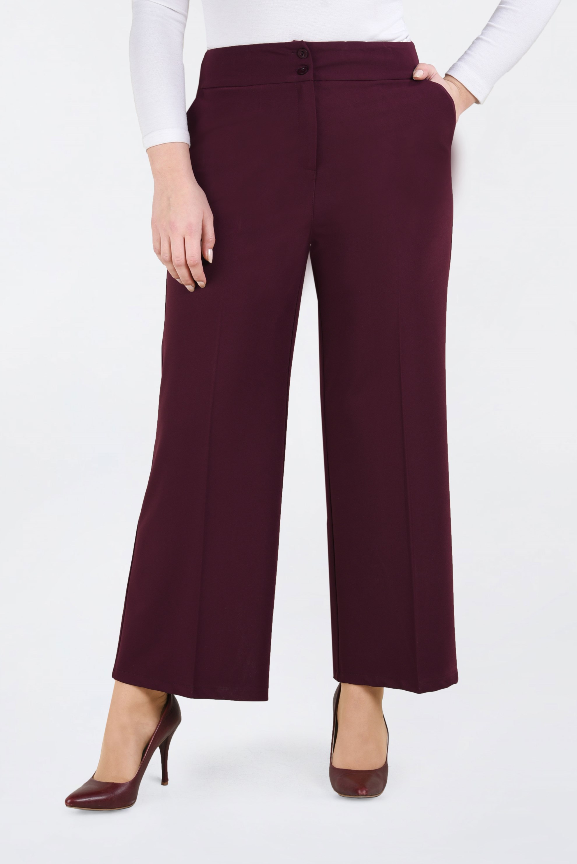 Hijab clothing CLARET RED BUTTONED WIDE-LEG PANTS 7440 