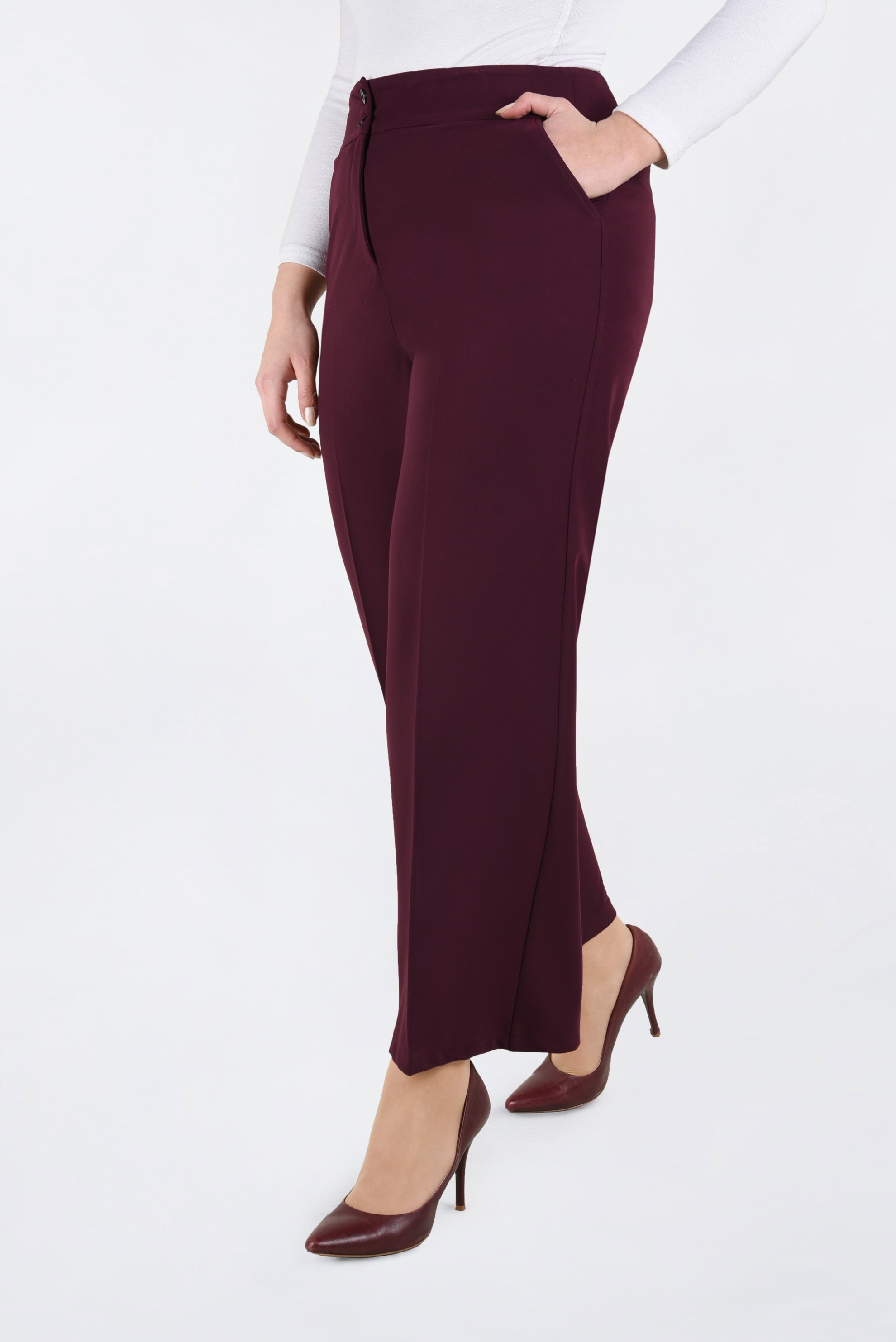 Hijab clothing CLARET RED BUTTONED WIDE-LEG PANTS 7440 