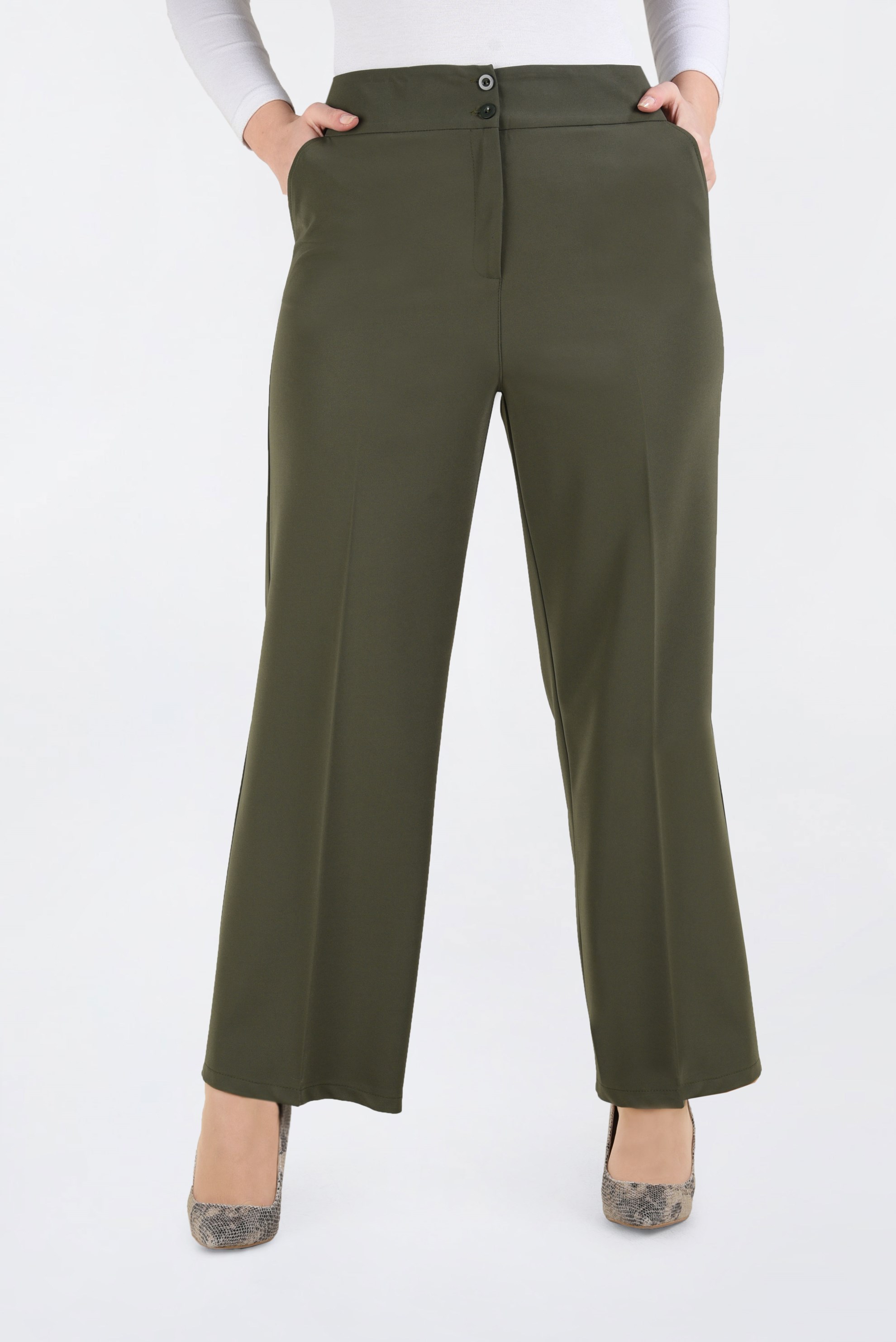 Hijab clothing KHAKI BUTTONED WIDE-LEG PANTS 7440 