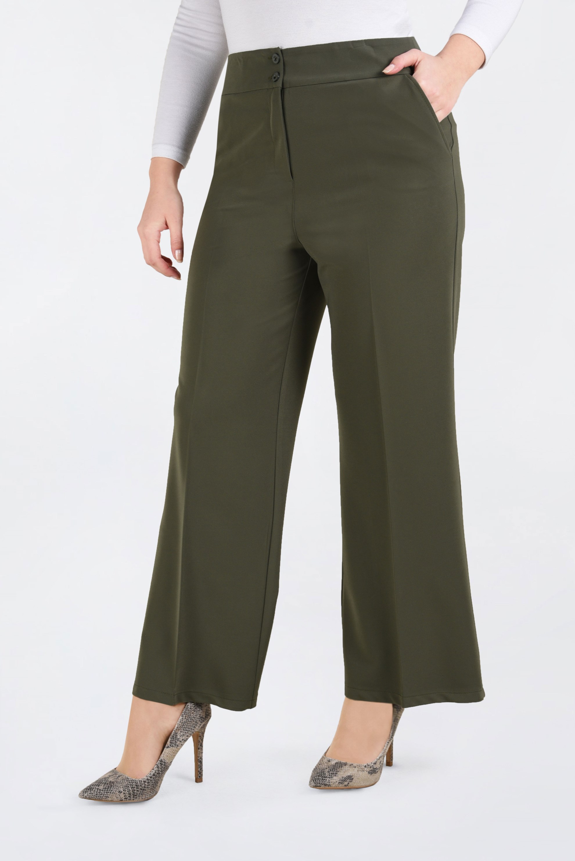 Hijab clothing KHAKI BUTTONED WIDE-LEG PANTS 7440 