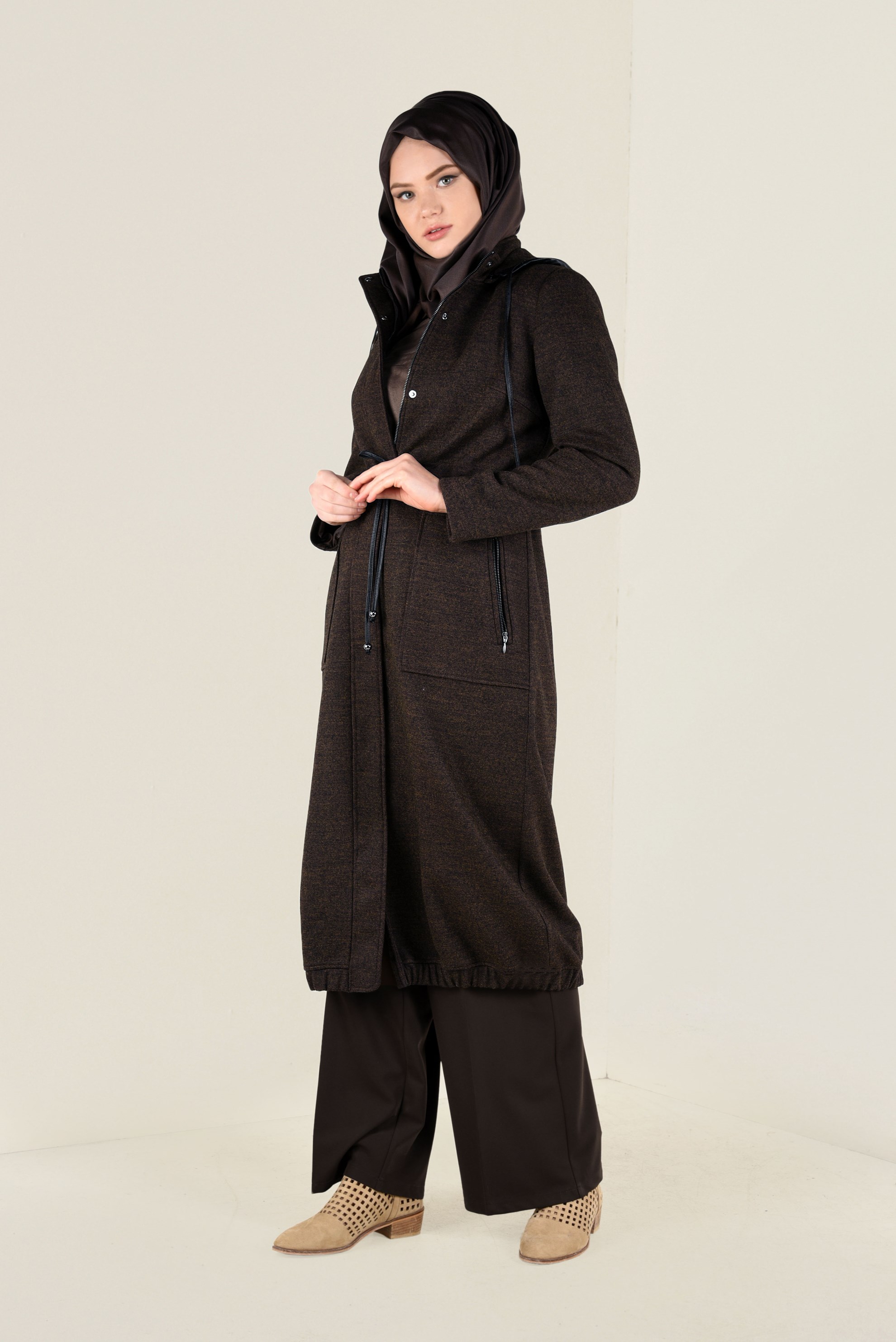 Hijab clothing BROWN BUTTONED WIDE-LEG PANTS 7440 