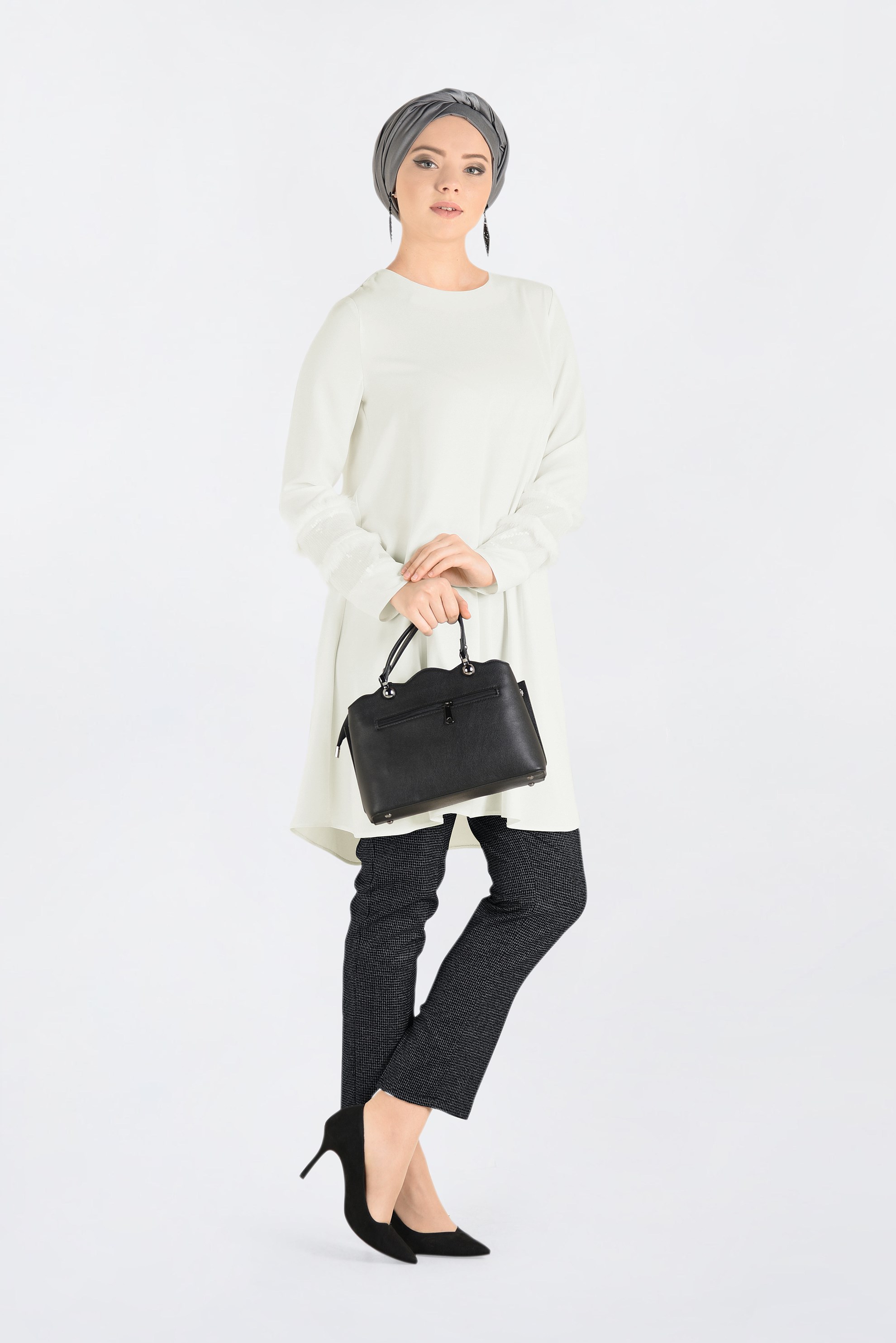 Tesettür giyim SİYAH ARA BEL DÜĞMELİ PANTOLON 7442 