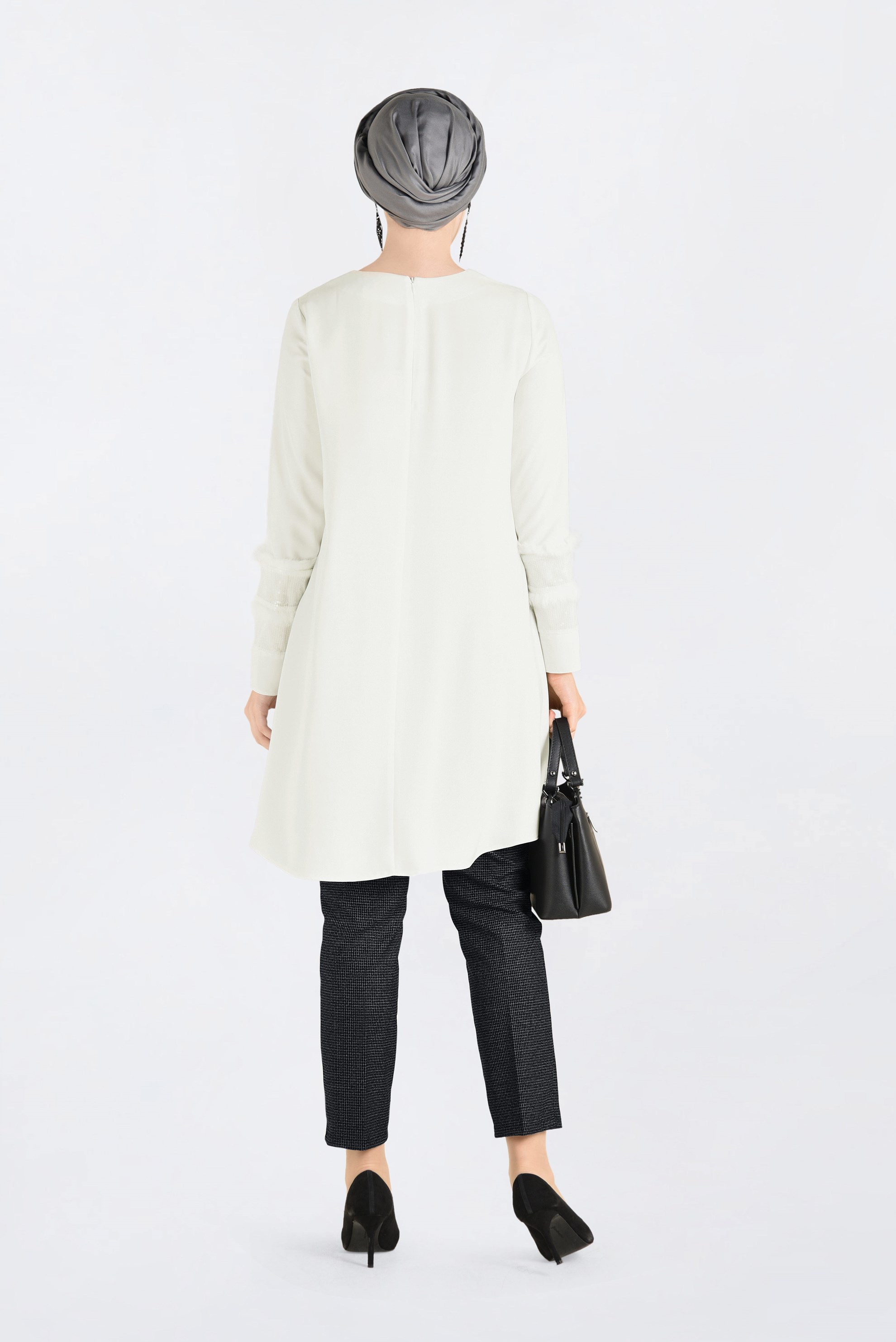 Tesettür giyim SİYAH ARA BEL DÜĞMELİ PANTOLON 7442 