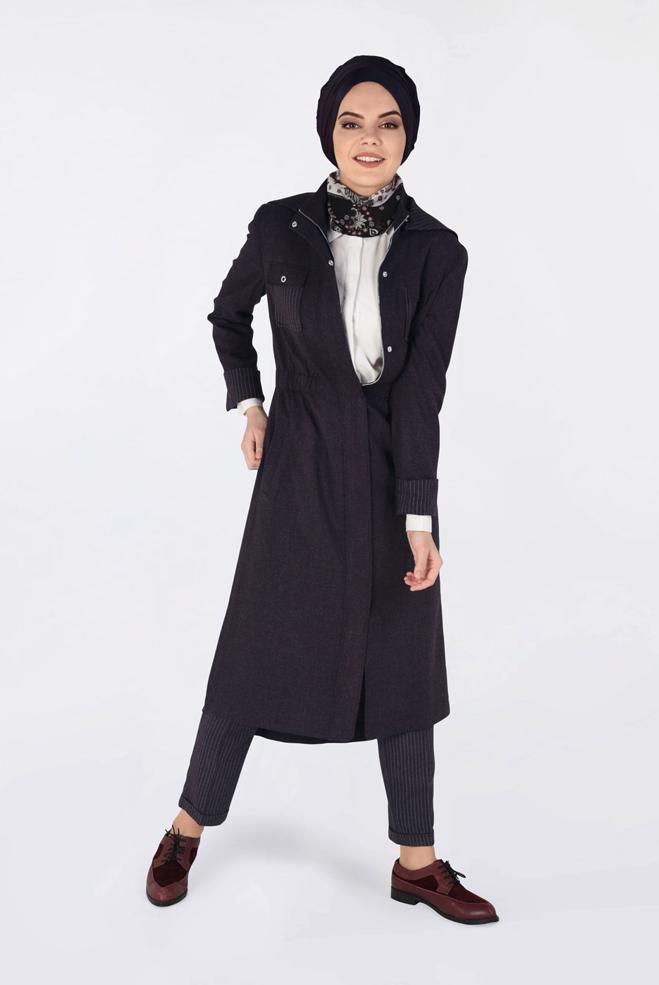 Tesettür giyim  DİKEY ÇİZGİLİ HAVUÇ PANTOLON 7445  - ALVİNA