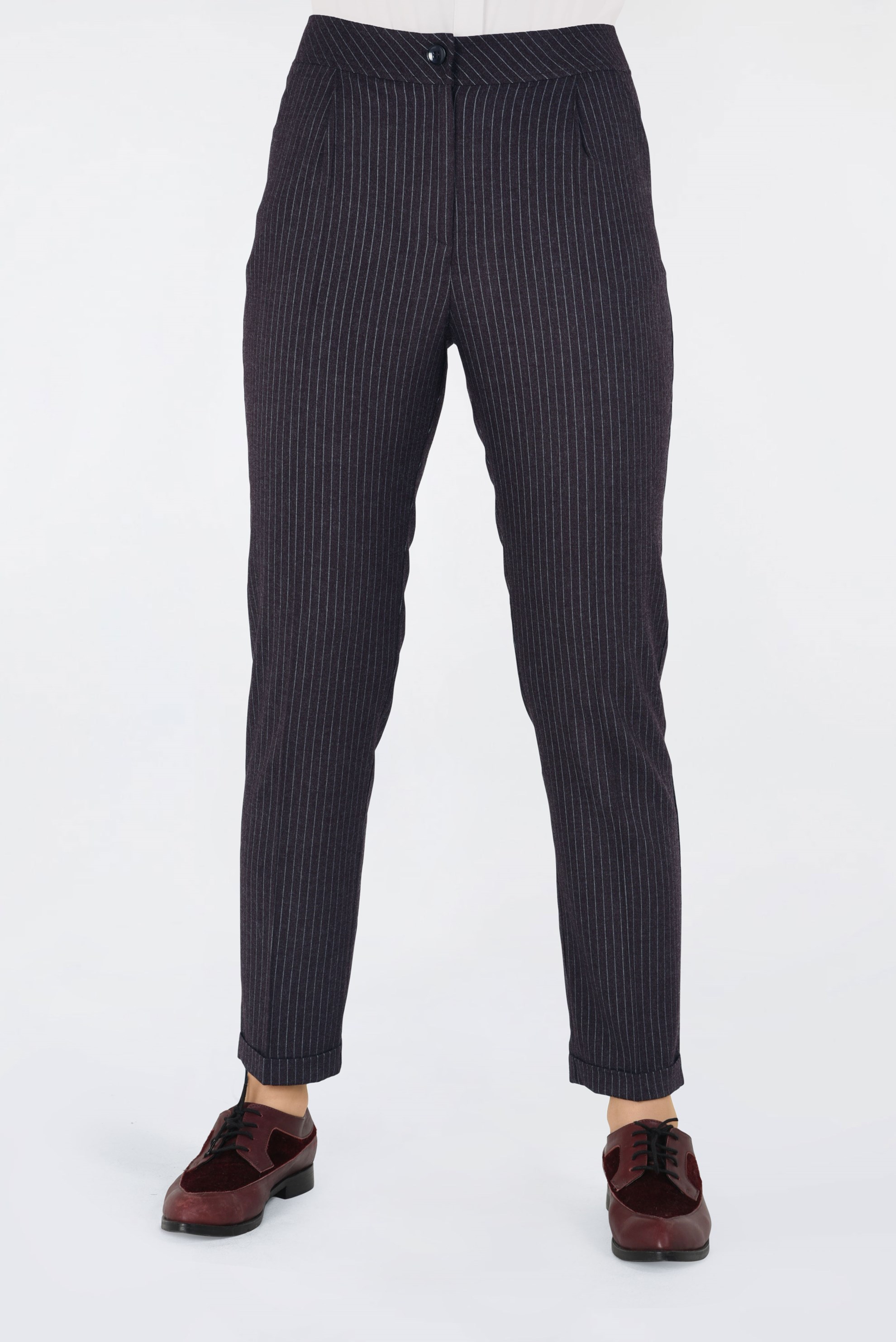 Tesettür giyim MÜRDÜM DİKEY ÇİZGİLİ HAVUÇ PANTOLON 7445 