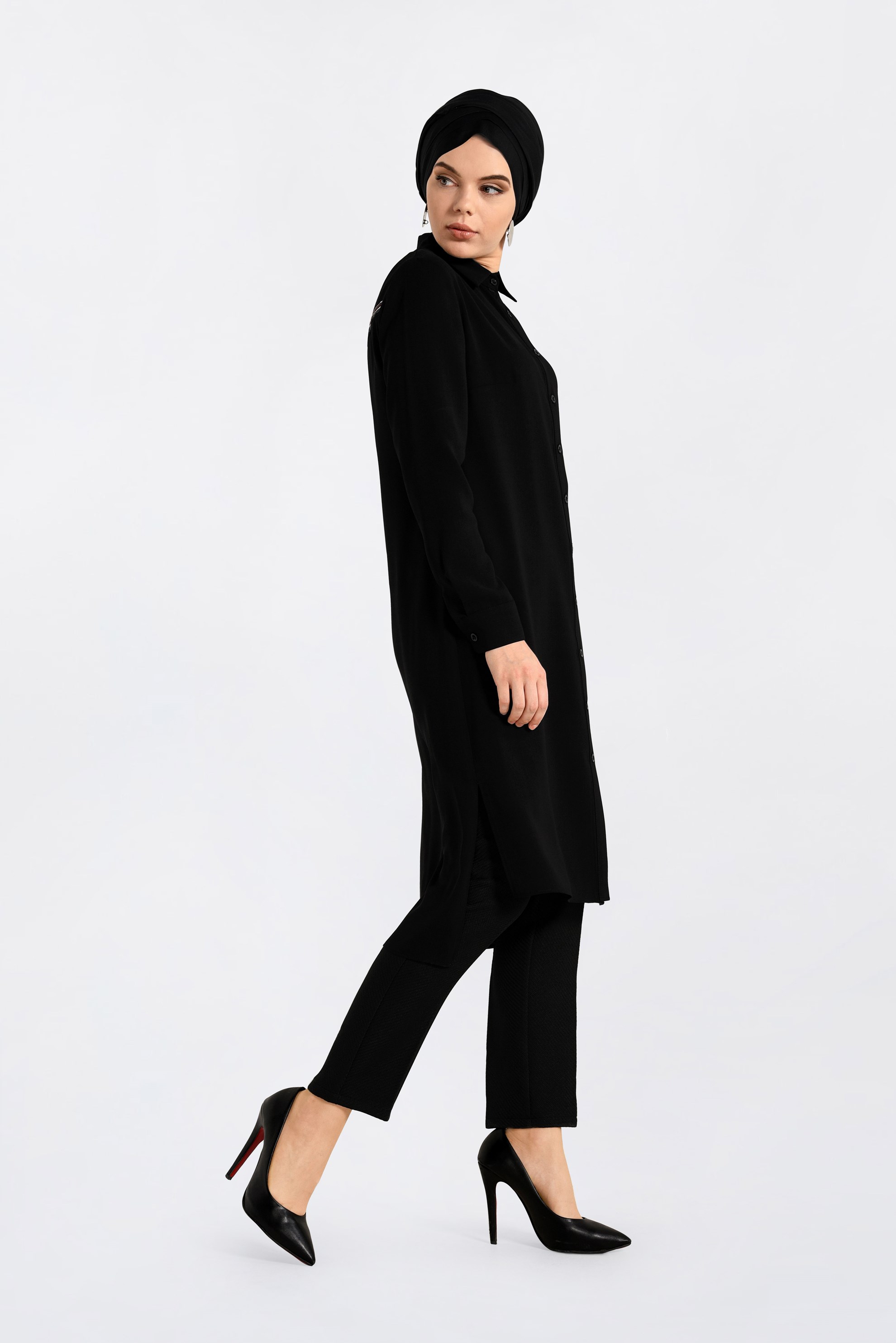 Tesettür giyim SİYAH DAR PAÇA YÜKSEK BEL PANTOLON 7446 