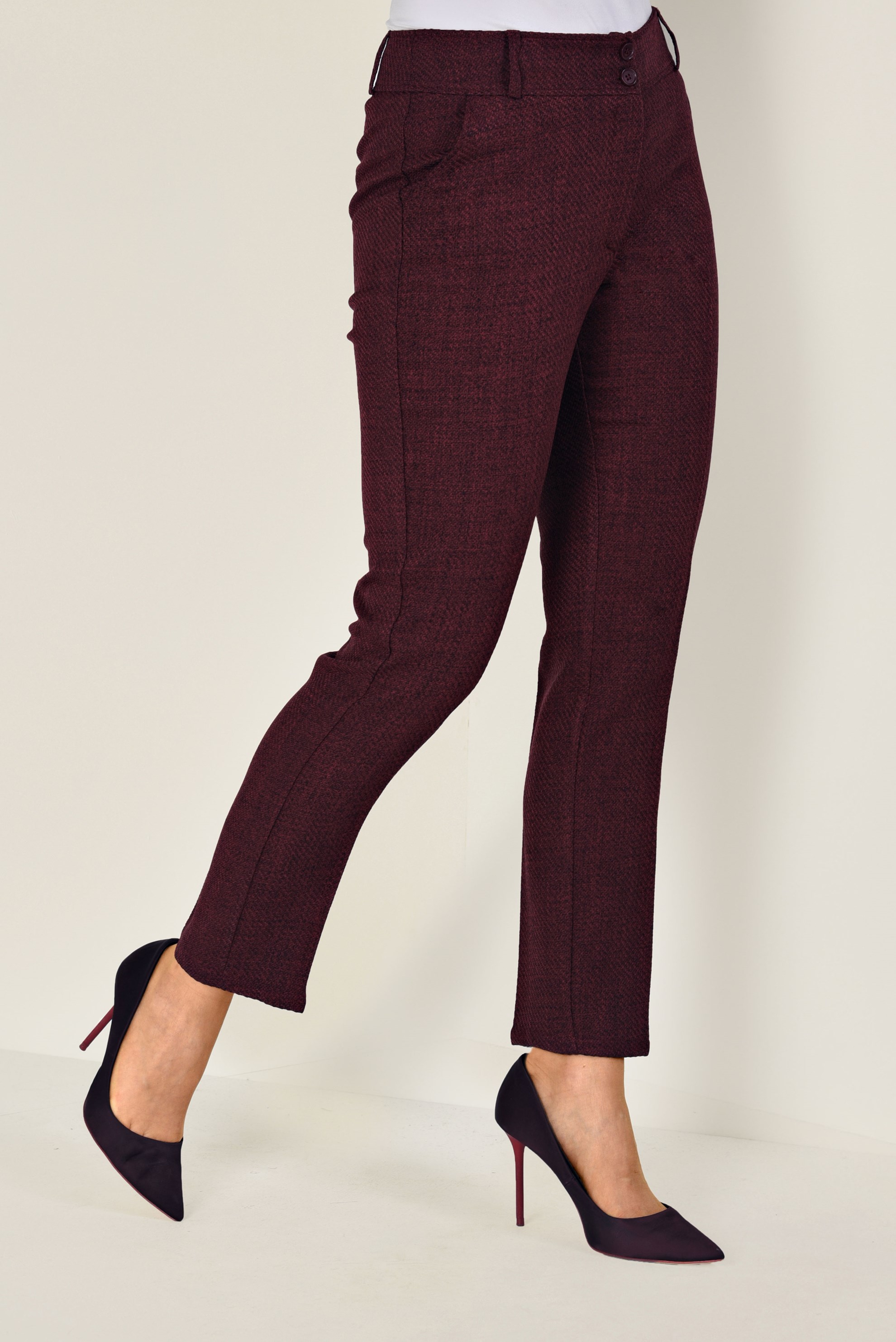 Tesettür giyim BORDO DAR PAÇA YÜKSEK BEL PANTOLON 7446 