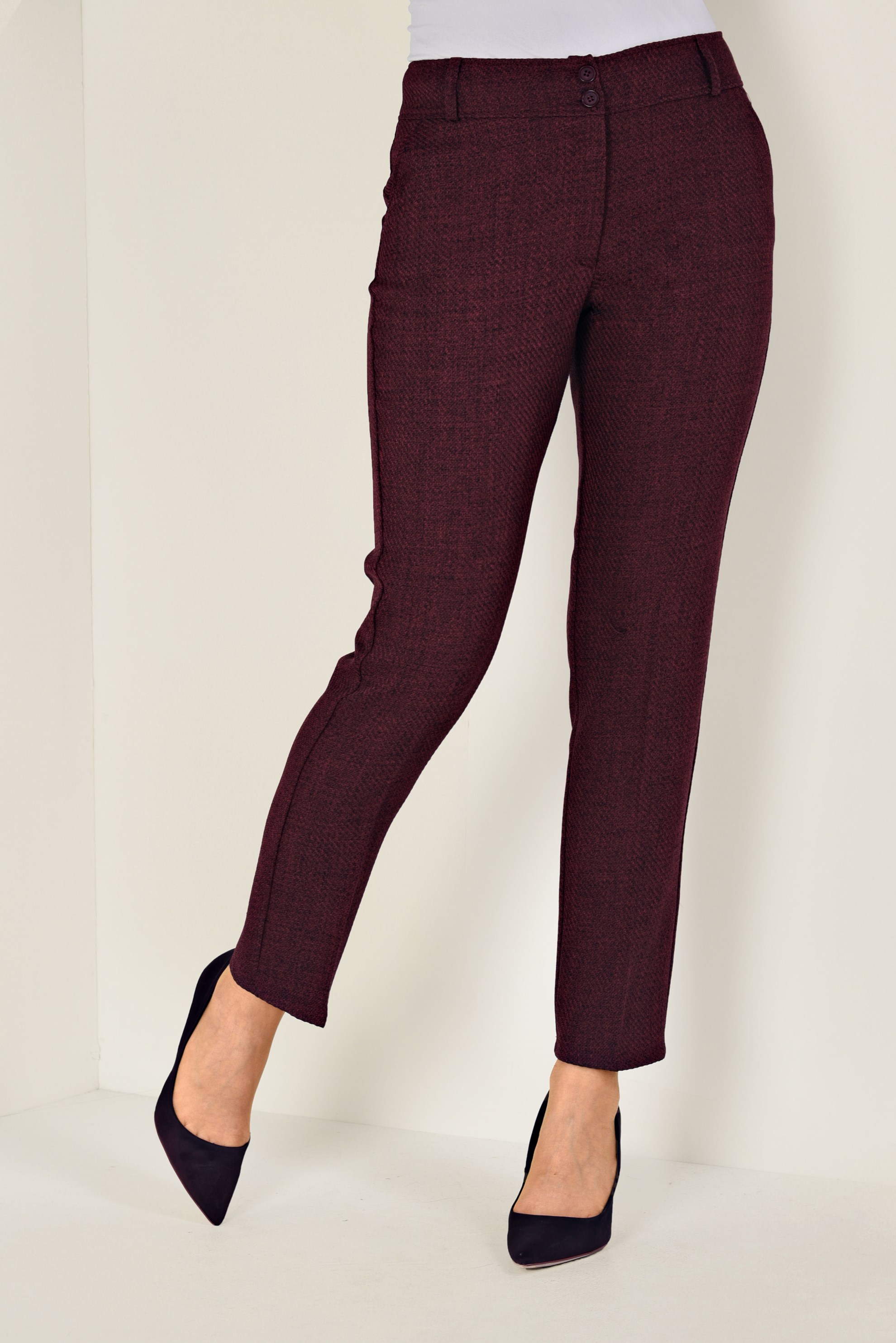 Tesettür giyim BORDO DAR PAÇA YÜKSEK BEL PANTOLON 7446 