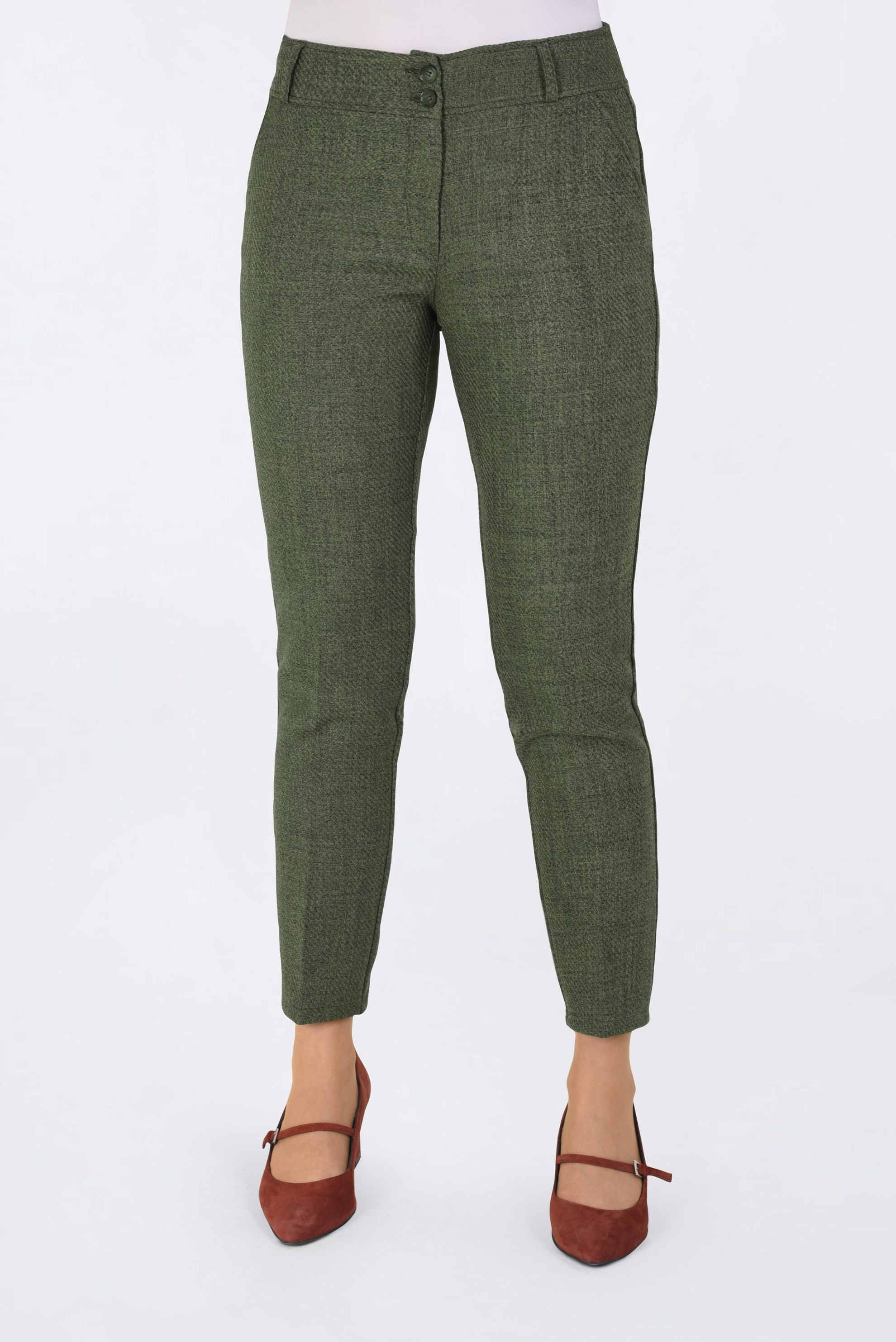 Tesettür giyim HAKİ DAR PAÇA YÜKSEK BEL PANTOLON 7446 