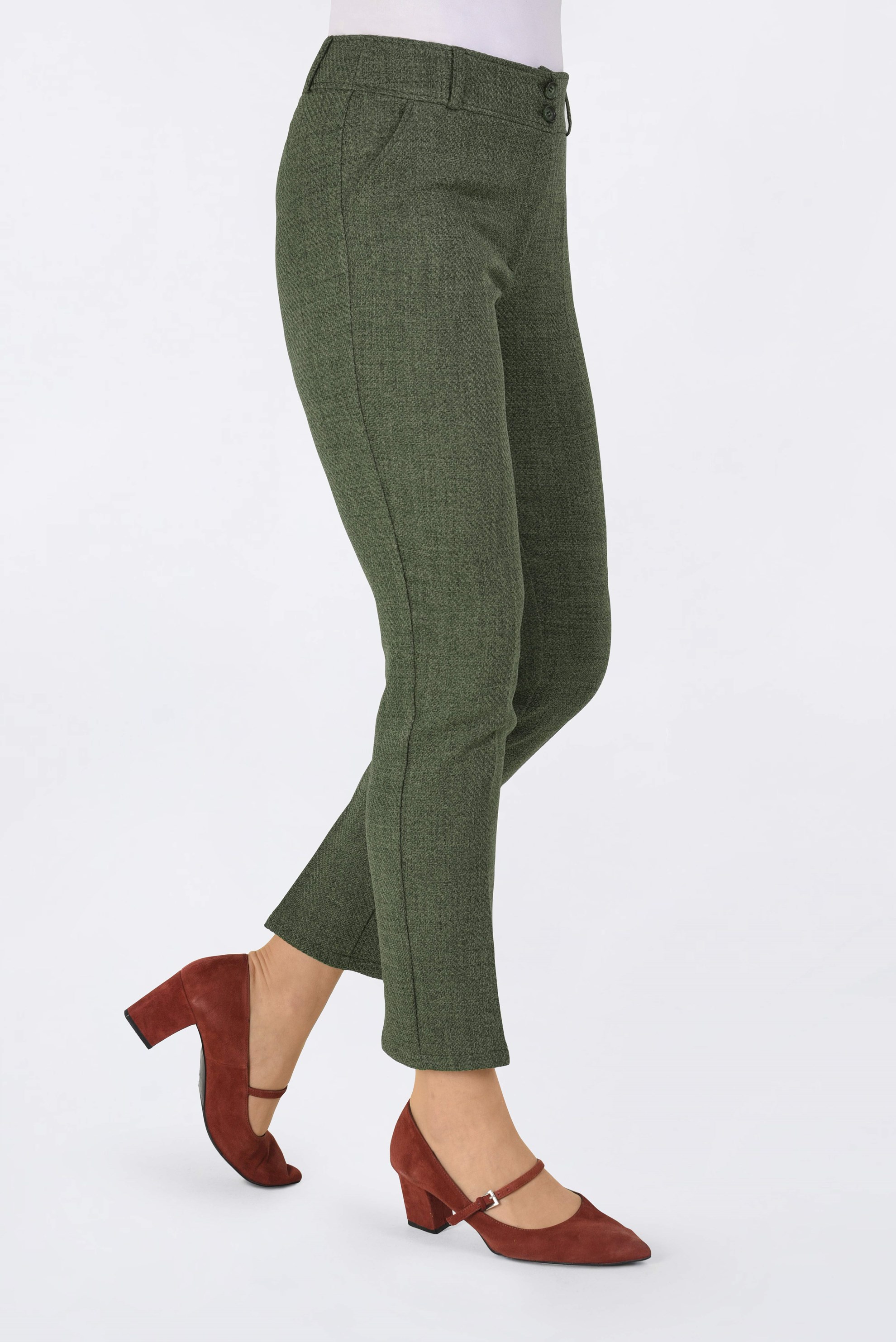 Tesettür giyim HAKİ DAR PAÇA YÜKSEK BEL PANTOLON 7446 