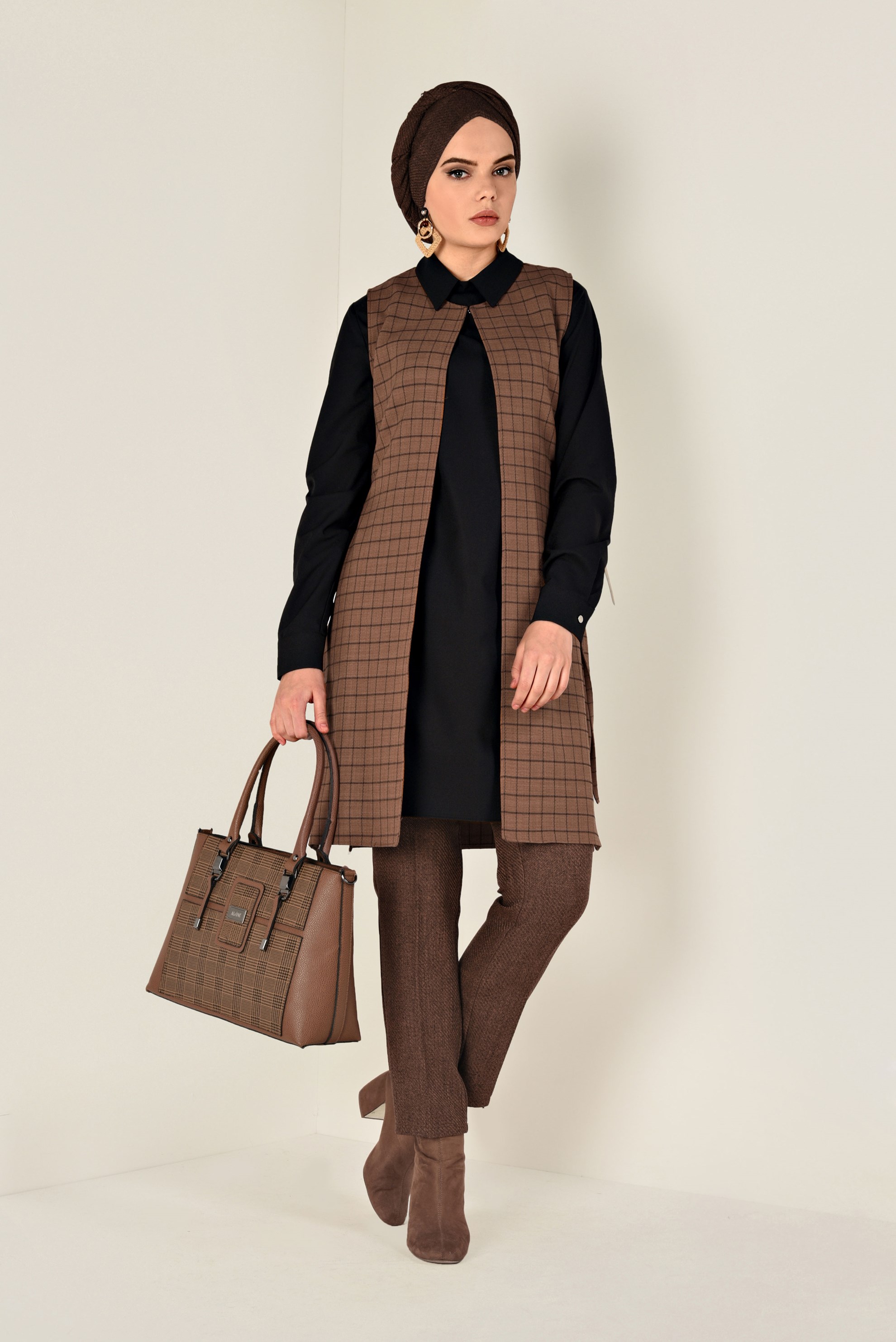 Tesettür giyim TABA DAR PAÇA YÜKSEK BEL PANTOLON 7446 