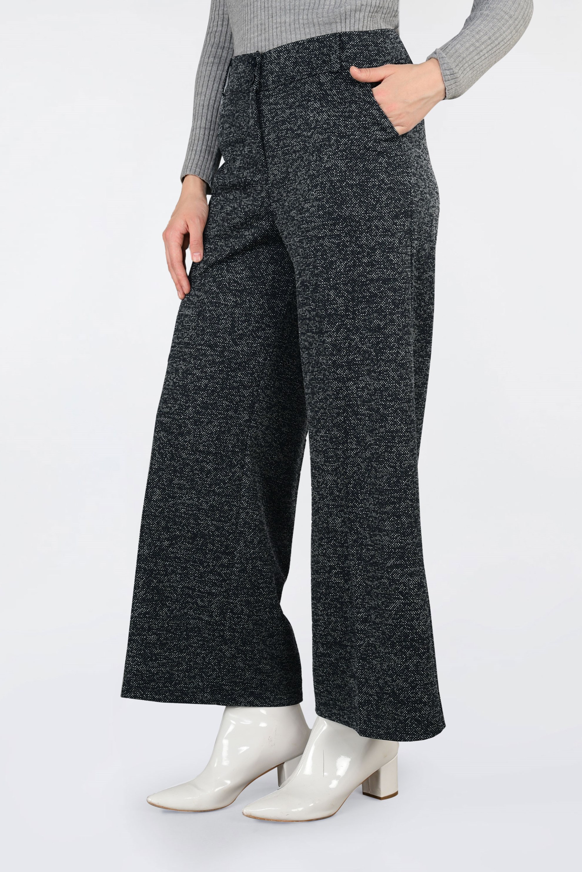 Tesettür giyim LACİVERT YÜKSEK BEL BOL KESİM KIRÇILLI PANTOLON 7447 