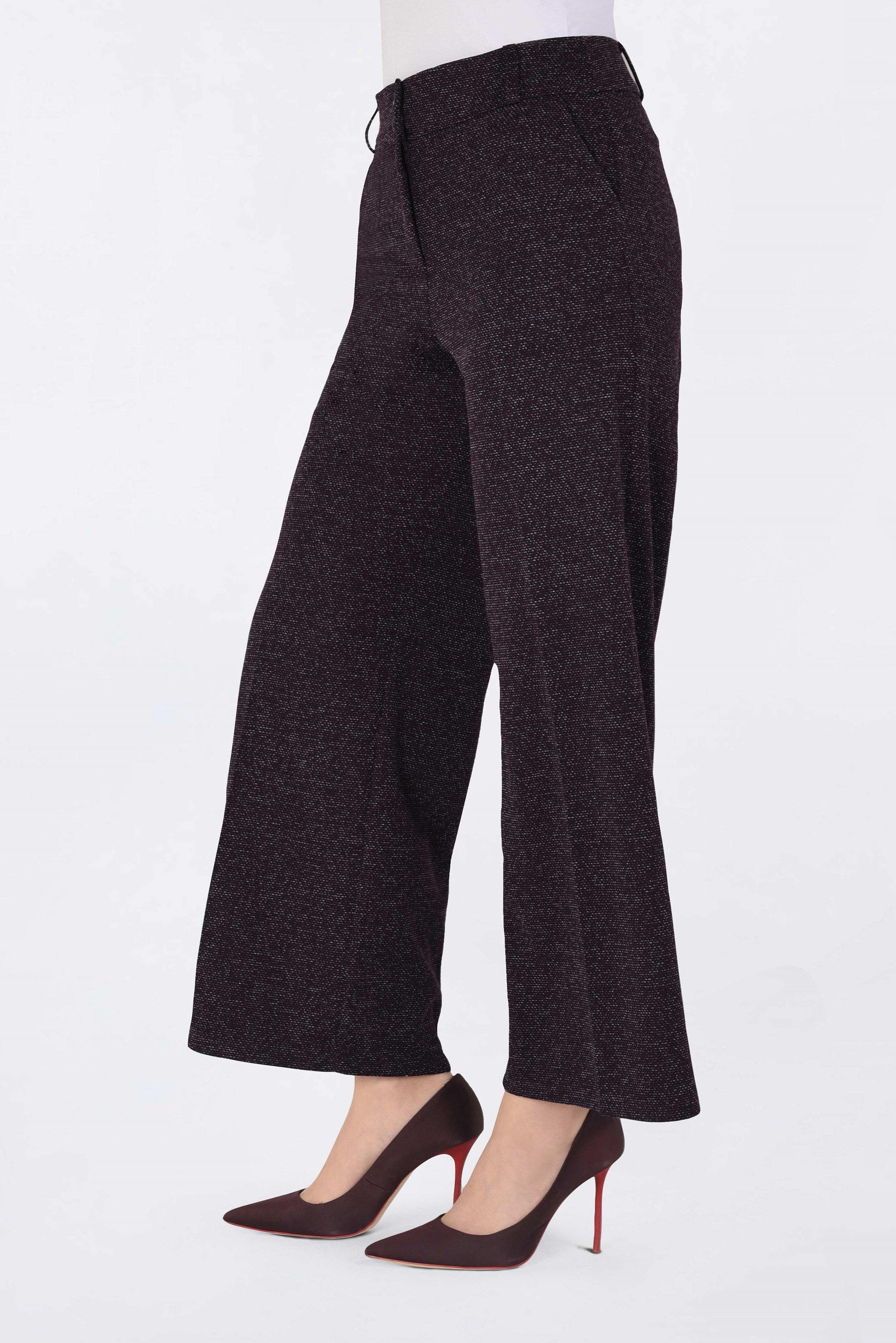 Tesettür giyim MÜRDÜM YÜKSEK BEL BOL KESİM KIRÇILLI PANTOLON 7447 