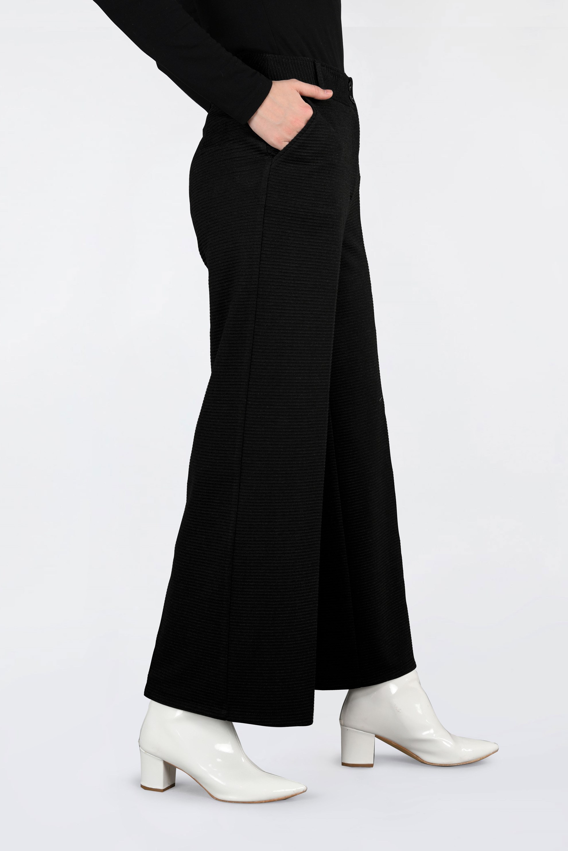 Tesettür giyim SİYAH FİTİLLİ BOL KESİM PANTOLON 7448 