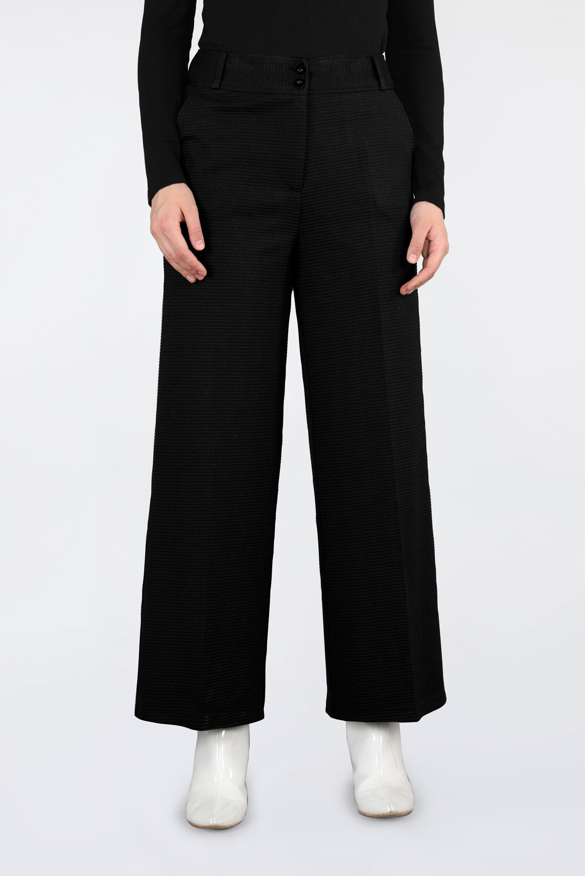 Tesettür giyim SİYAH FİTİLLİ BOL KESİM PANTOLON 7448 