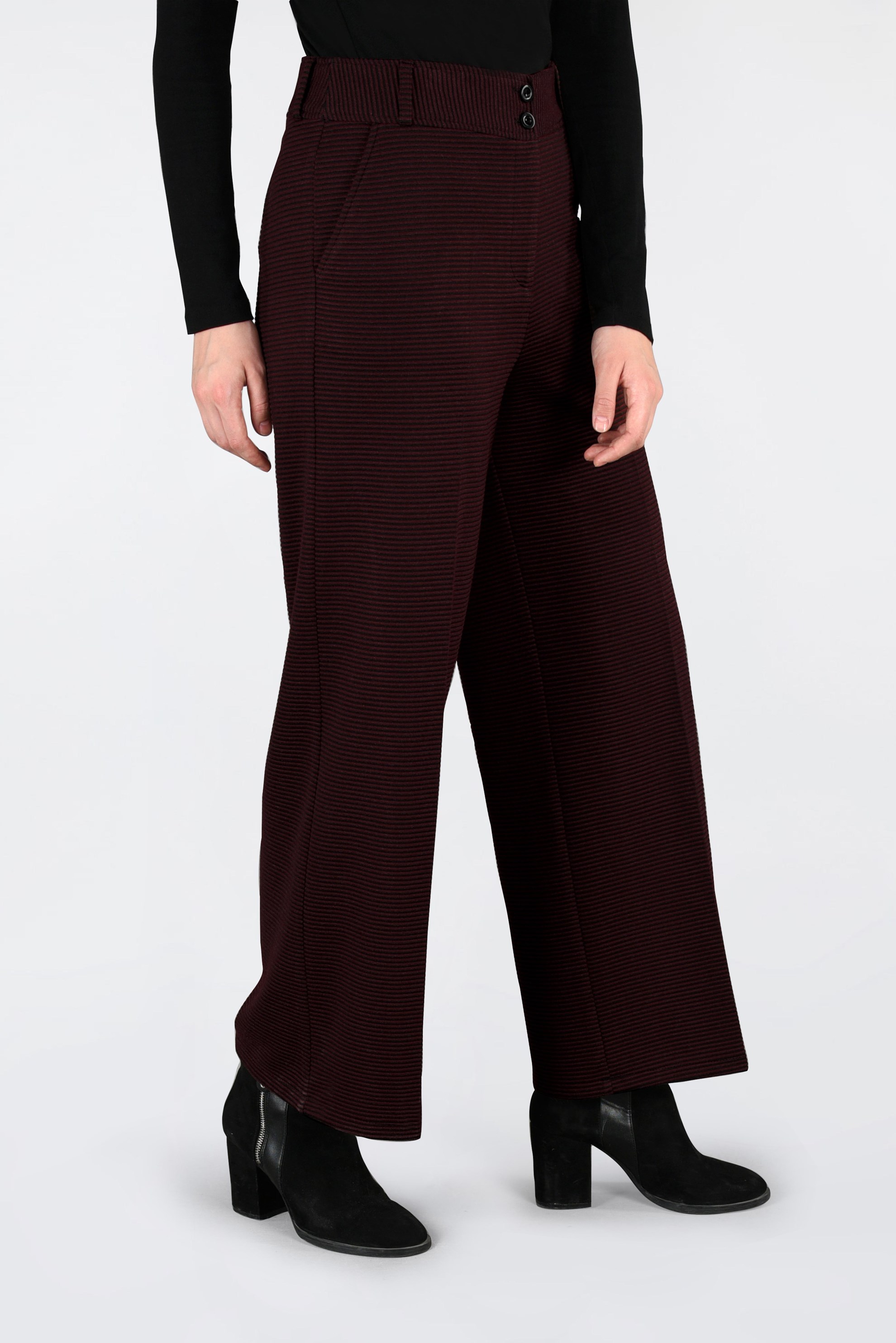 Tesettür giyim BORDO FİTİLLİ BOL KESİM PANTOLON 7448 