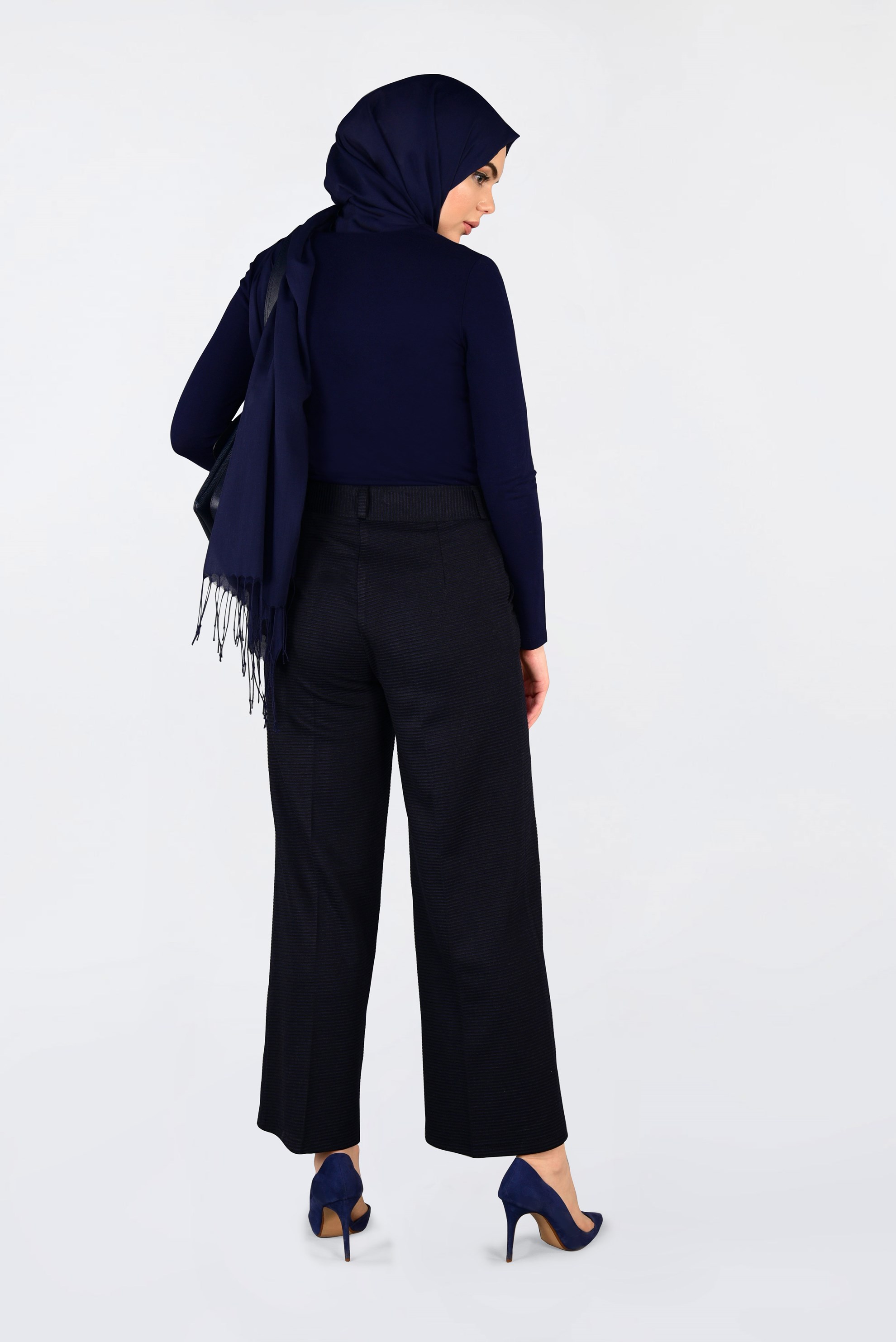 Tesettür giyim LACİVERT FİTİLLİ BOL KESİM PANTOLON 7448 