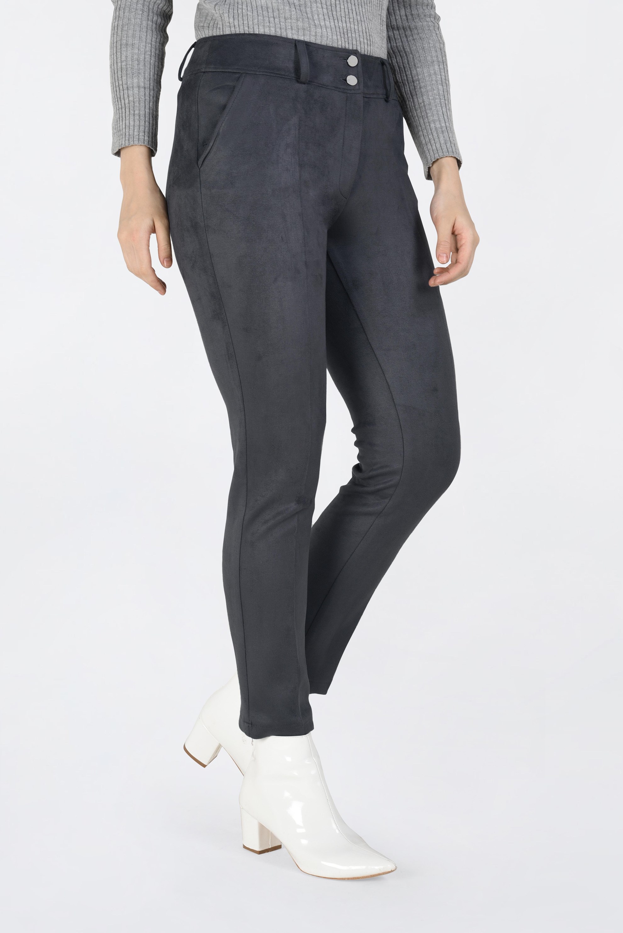 Tesettür giyim GRİ DAR PAÇA SÜET PANTOLON 7449 