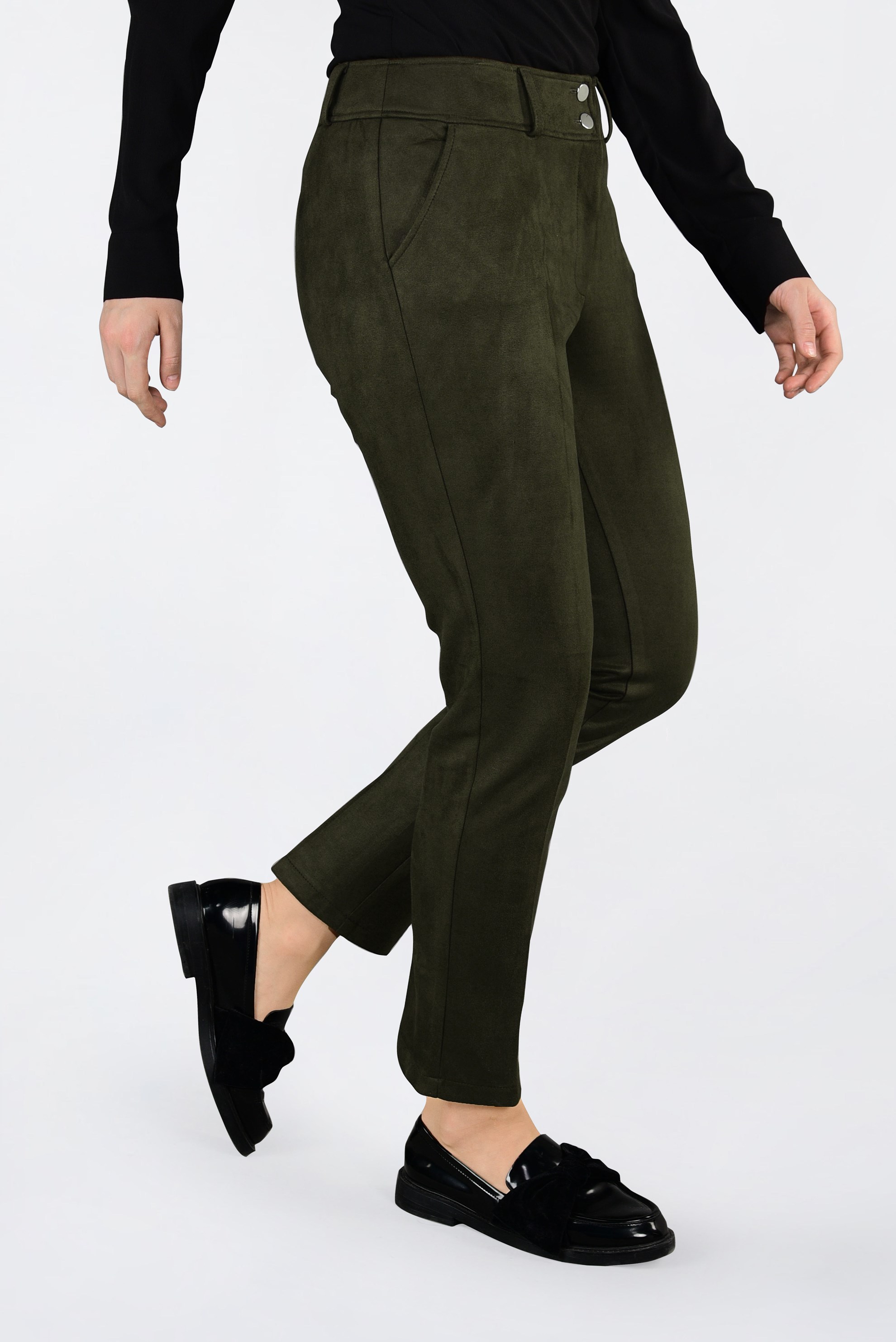 Tesettür giyim HAKİ DAR PAÇA SÜET PANTOLON 7449 