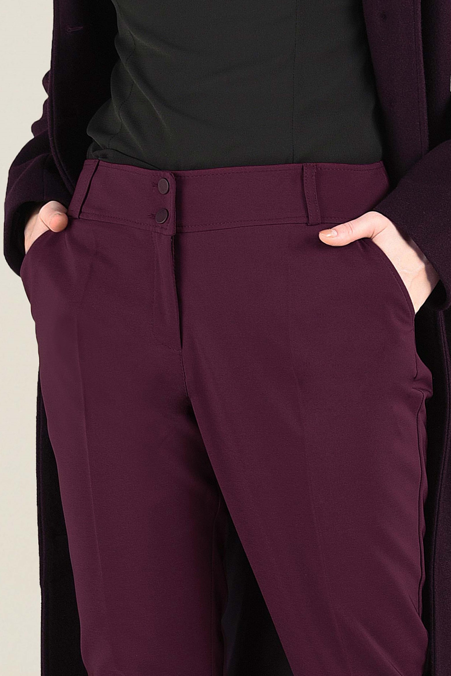 Tesettür giyim BORDO YÜKSEK BEL DÜĞMELİ PANTOLON 7408-1