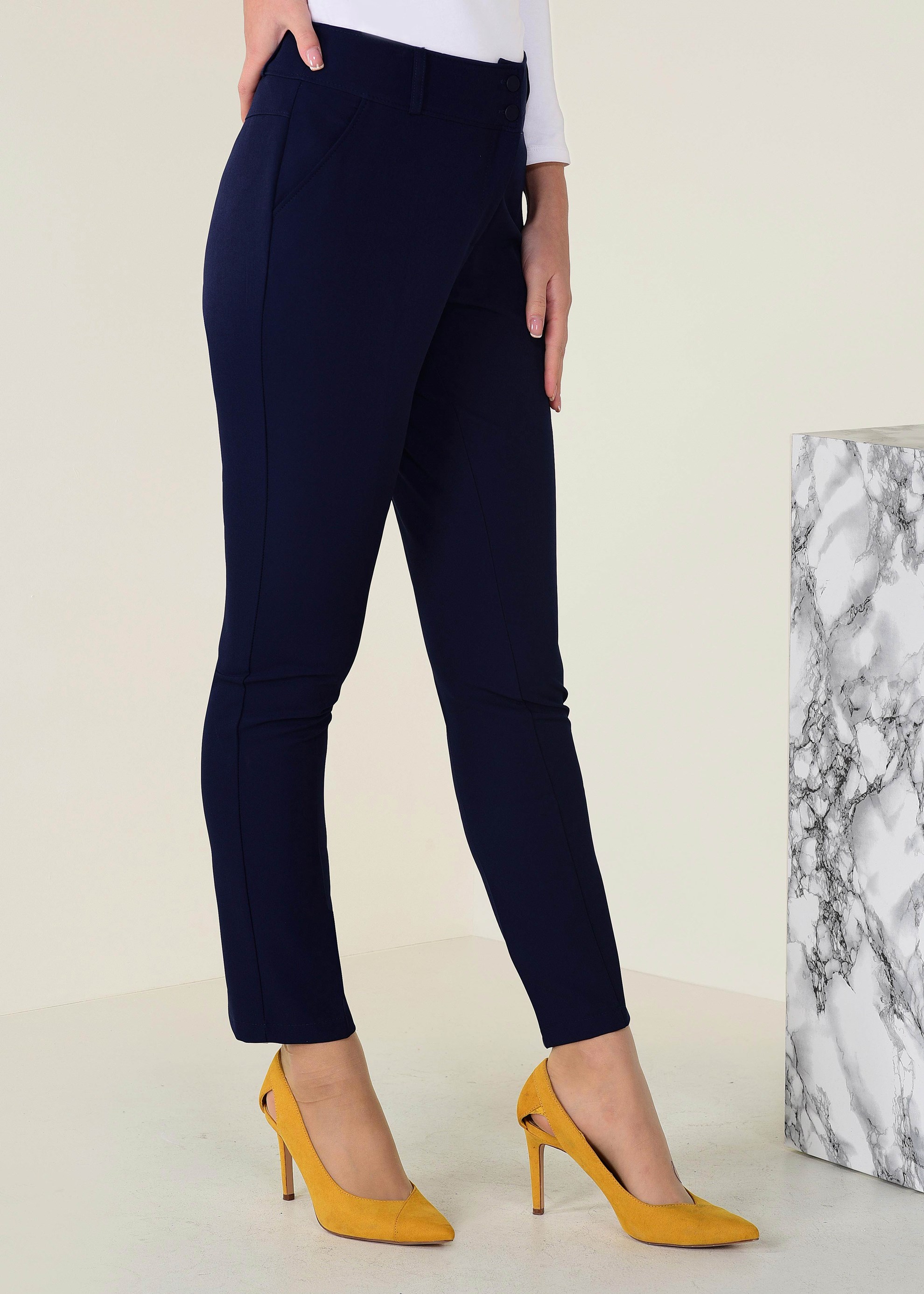 Tesettür giyim LACİVERT YÜKSEK BEL DÜĞMELİ PANTOLON 7408-1