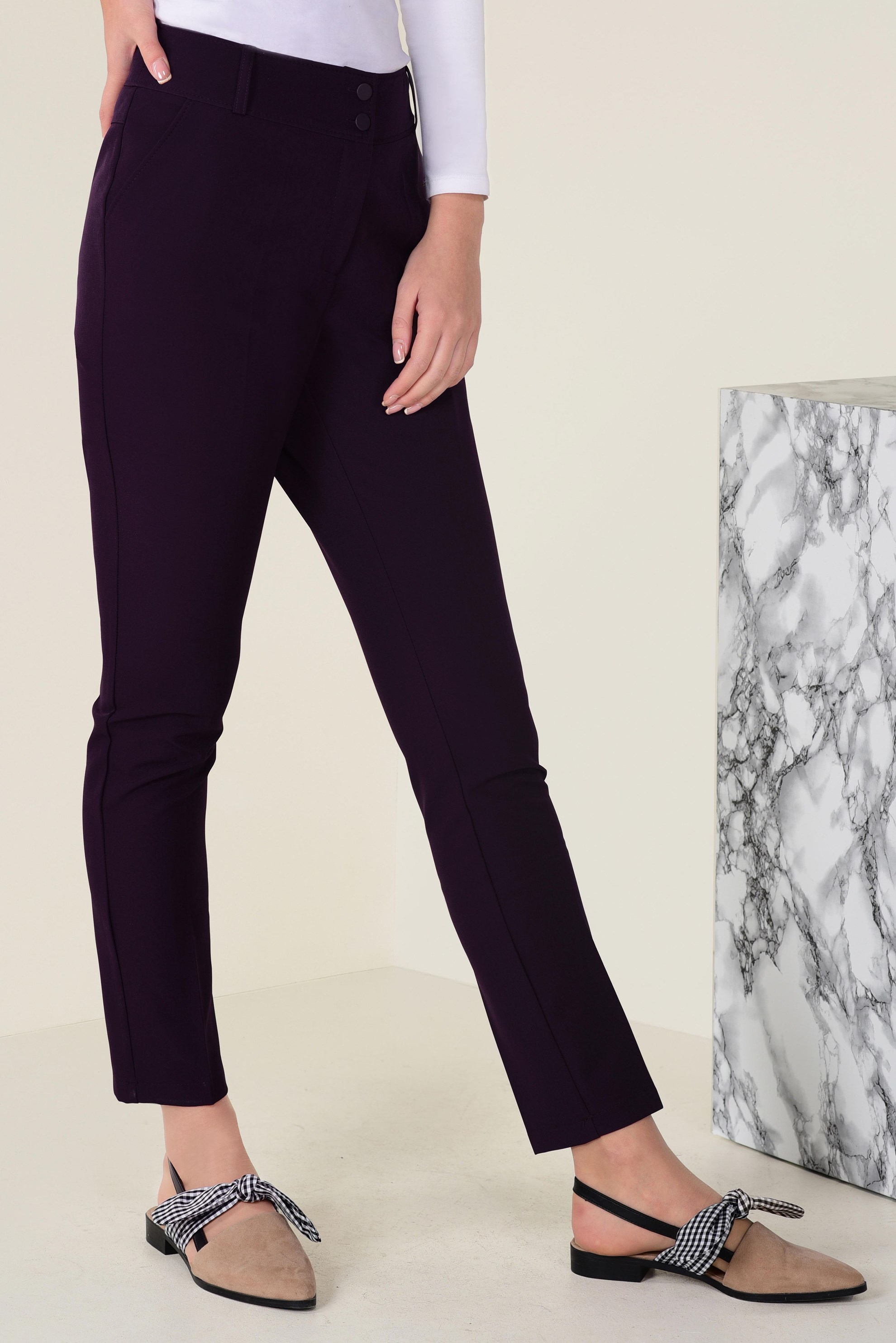 Tesettür giyim MÜRDÜM YÜKSEK BEL DÜĞMELİ PANTOLON 7408-1