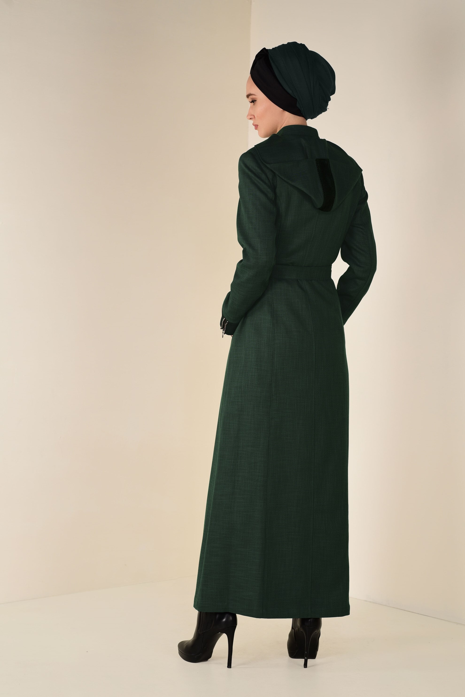 Tesettür giyim HAKİ DÜĞMELİ KEMER DETAYLI PARDESÜ 1312