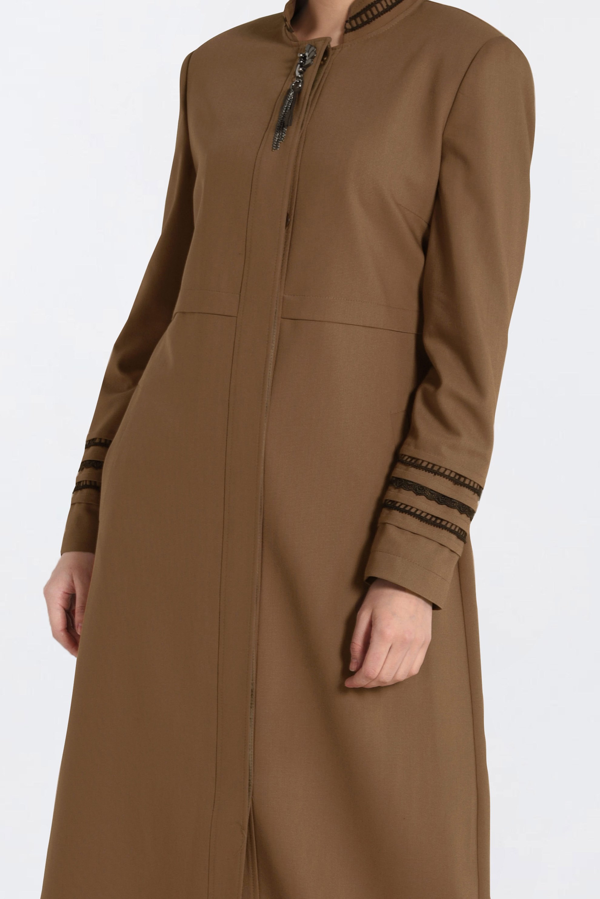 Tesettür giyim SARI HAKİM YAKA GİZLİ DÜĞMELİ PARDESÜ 1314