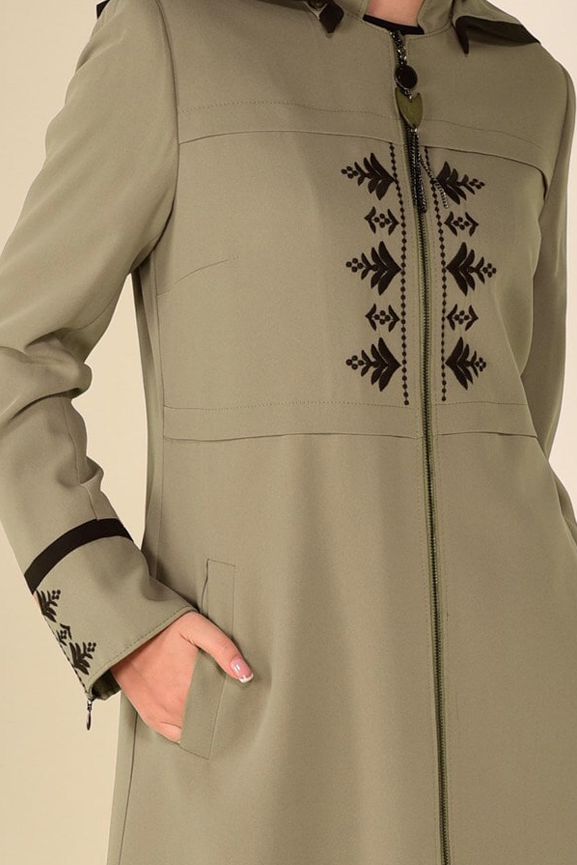 Tesettür giyim KAHVE NAKIŞLI KAPÜŞONLU PARDESÜ 1315 