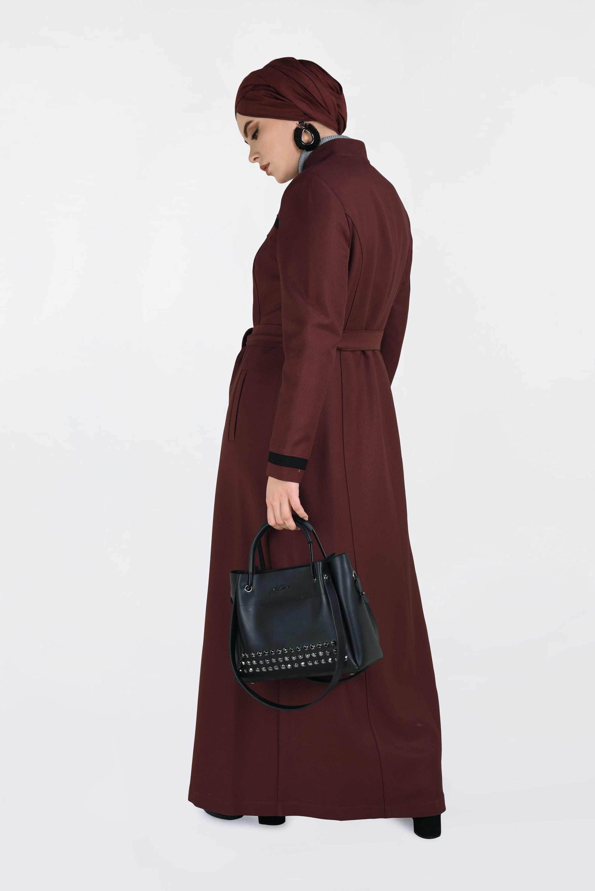 Tesettür giyim TURUNCU BELDEN KUŞAKLI GİZLİ DÜĞMELİ PARDESÜ 1316 