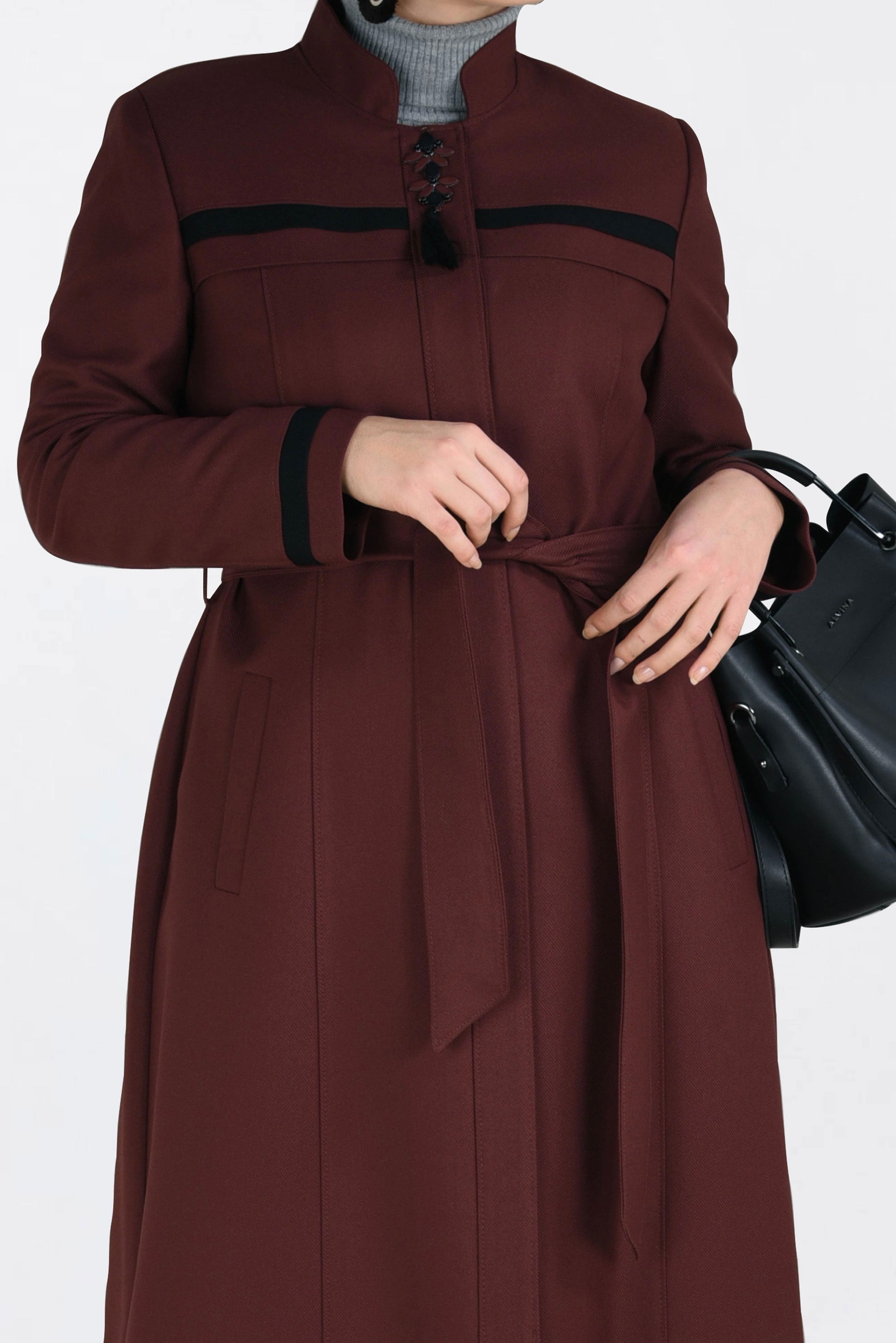 Tesettür giyim TURUNCU BELDEN KUŞAKLI GİZLİ DÜĞMELİ PARDESÜ 1316 