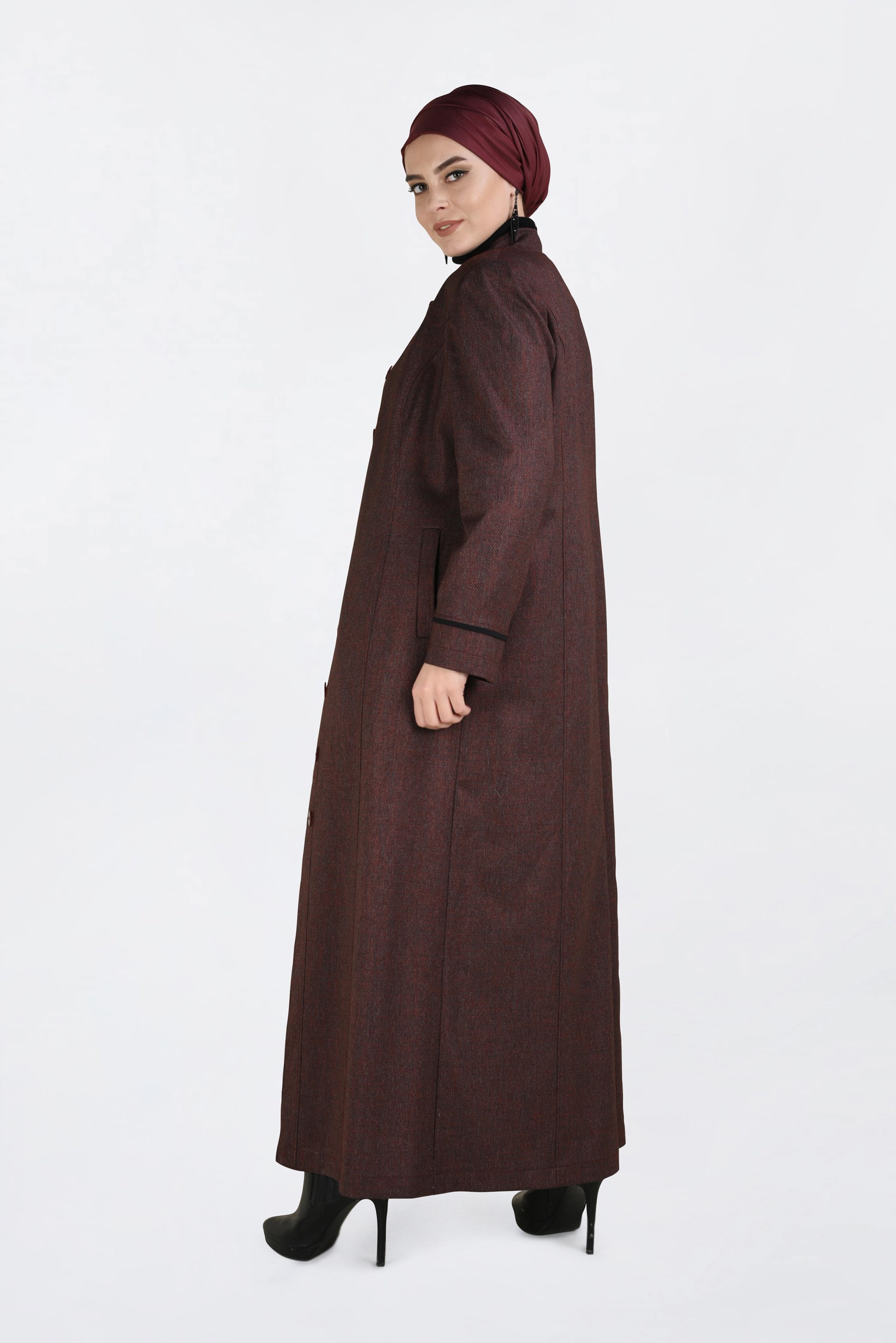 Vêtements hijab ROUGE BORDEAUX PARDESSUS À BOUTONNÉ À COL MAO 1317 