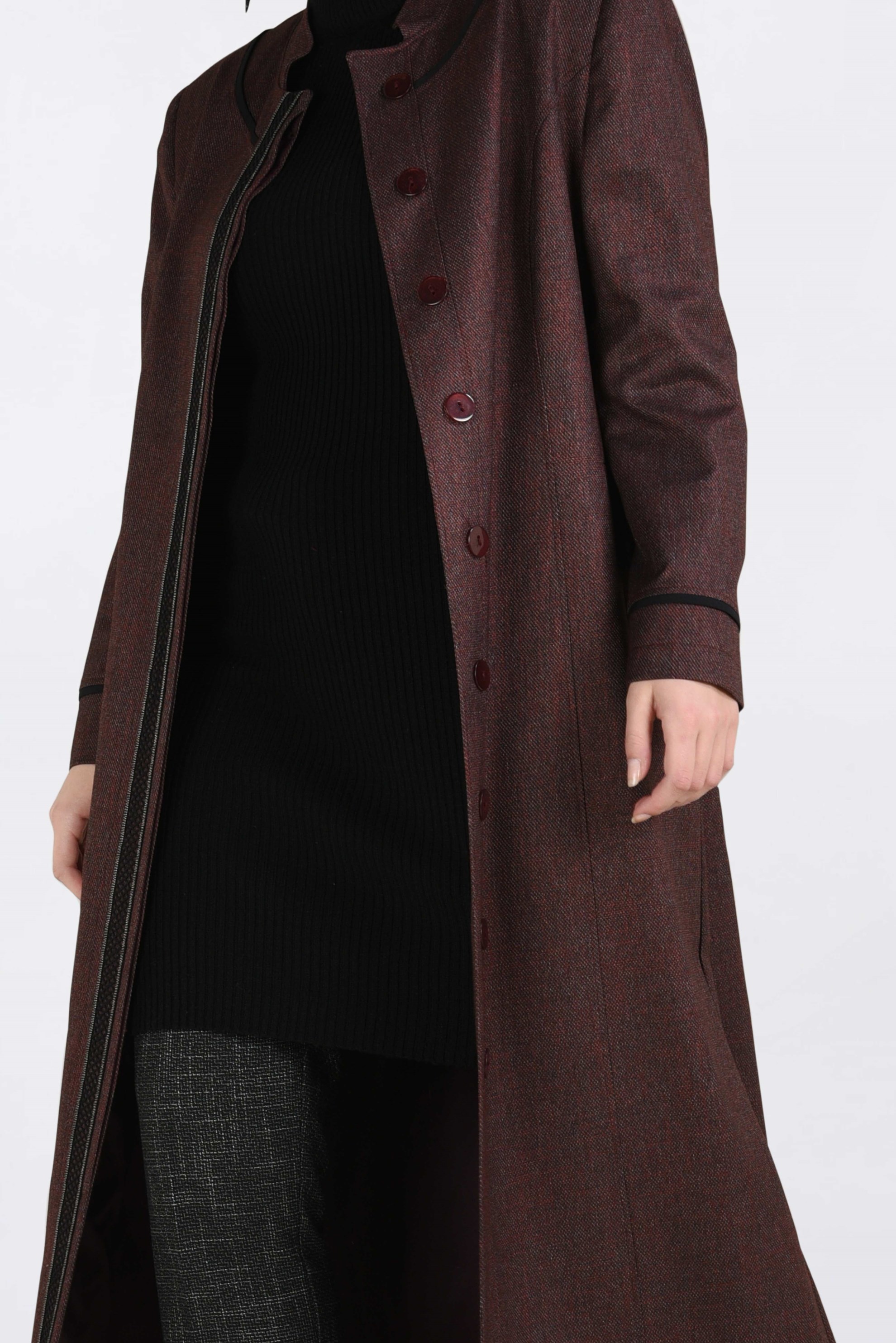 Vêtements hijab ROUGE BORDEAUX PARDESSUS À BOUTONNÉ À COL MAO 1317 