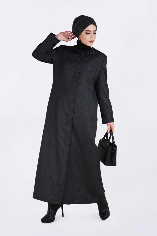 Tesettür giyim SİYAH İNCİ İŞLEMELİ PARDESÜ 1318  - ALVİNA