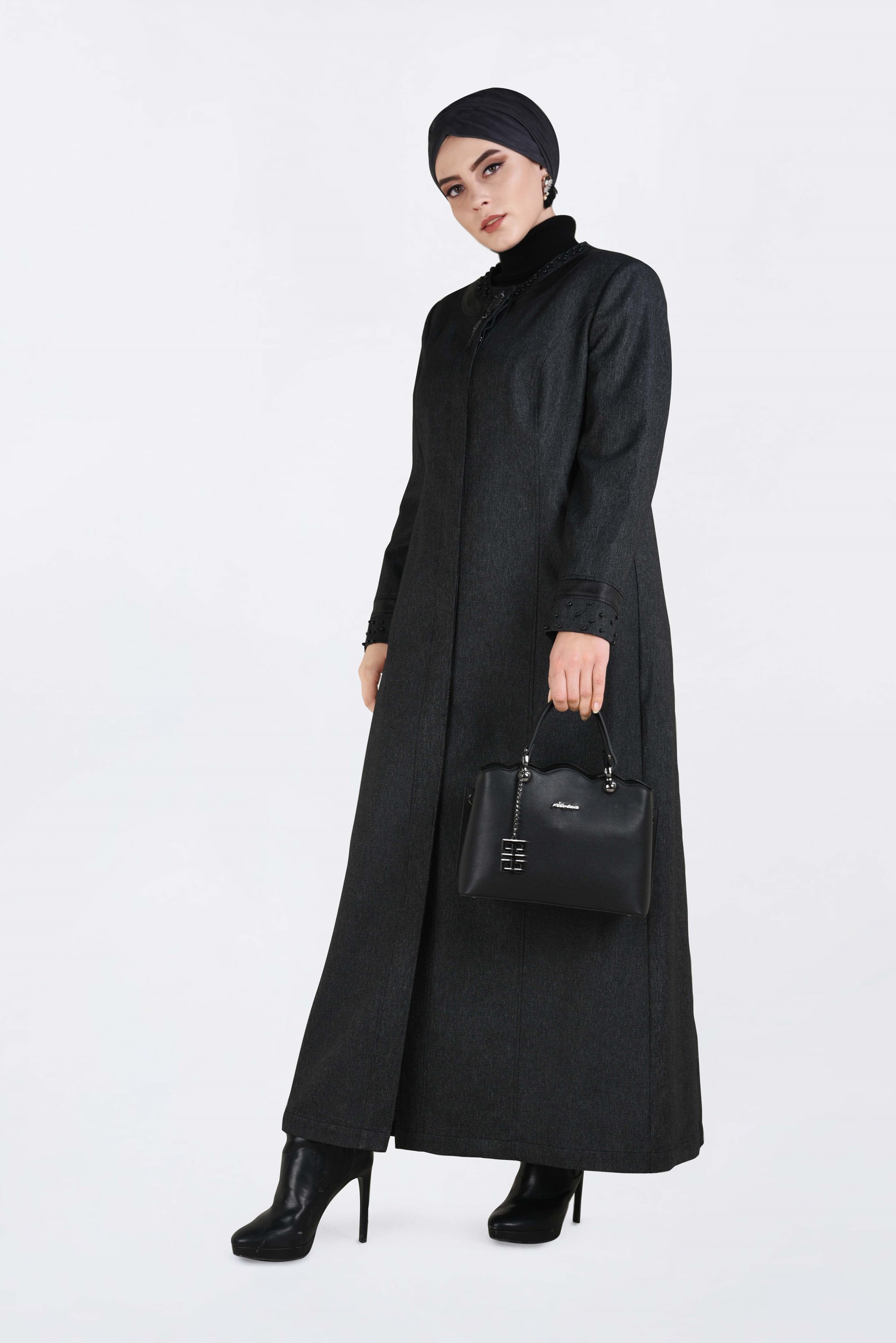 Hijab clothing BLACK PEARL DETAILED TOPCOAT 1318 