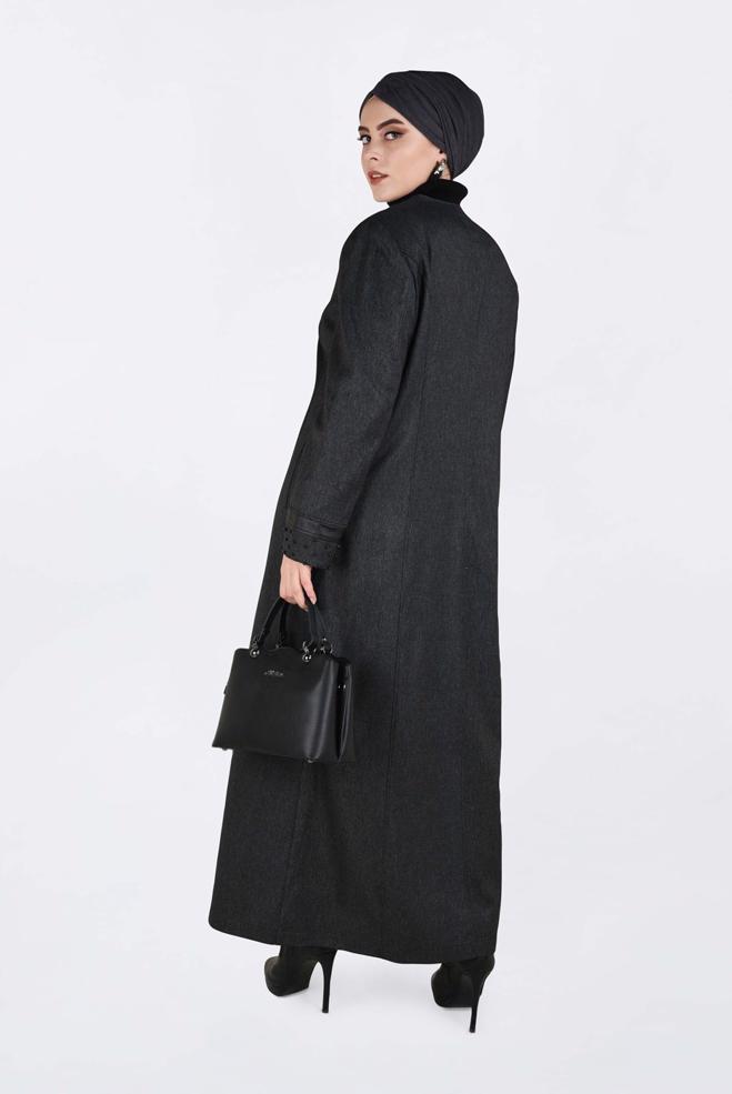 Tesettür giyim SİYAH İNCİ İŞLEMELİ PARDESÜ 1318  - ALVİNA