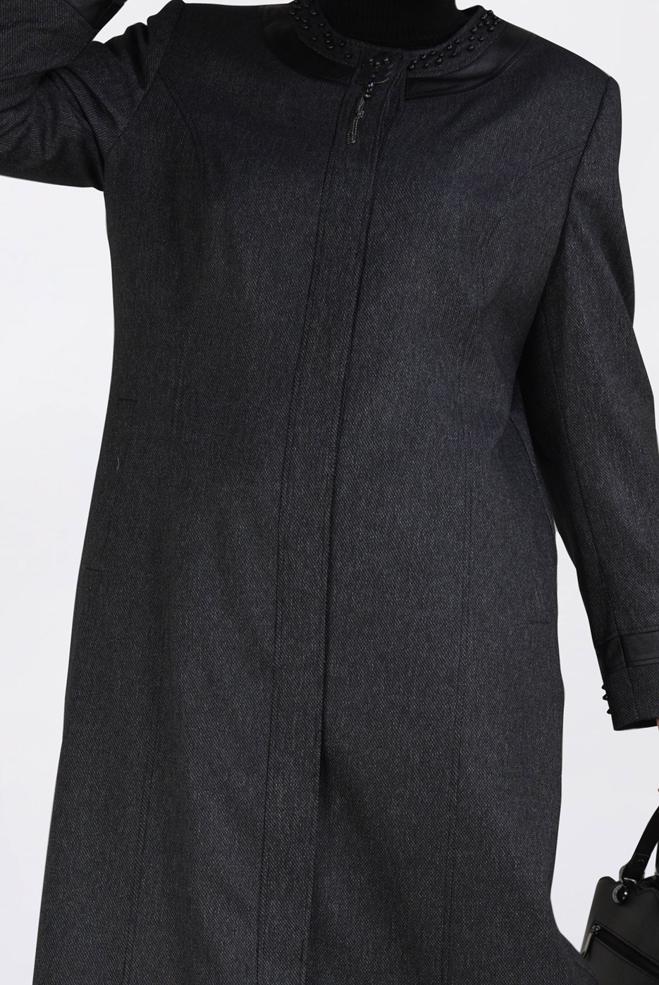 Tesettür giyim SİYAH İNCİ İŞLEMELİ PARDESÜ 1318  - ALVİNA