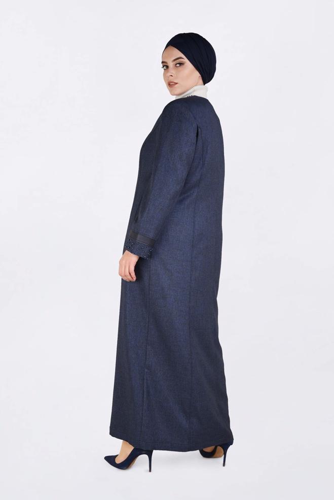 Tesettür giyim LACİVERT İNCİ İŞLEMELİ PARDESÜ 1318  - ALVİNA