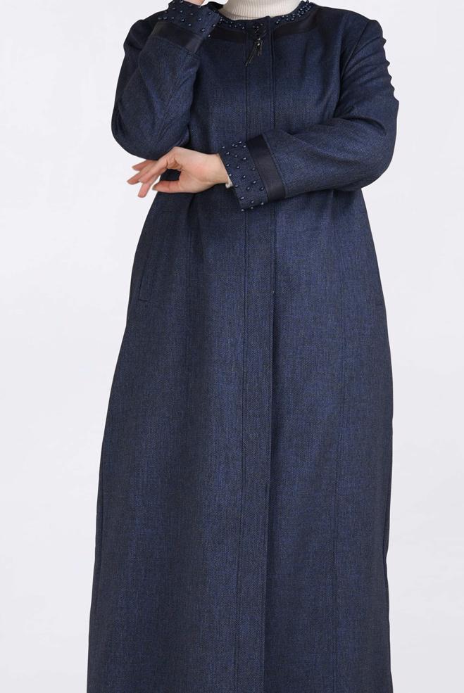 Tesettür giyim LACİVERT İNCİ İŞLEMELİ PARDESÜ 1318  - ALVİNA