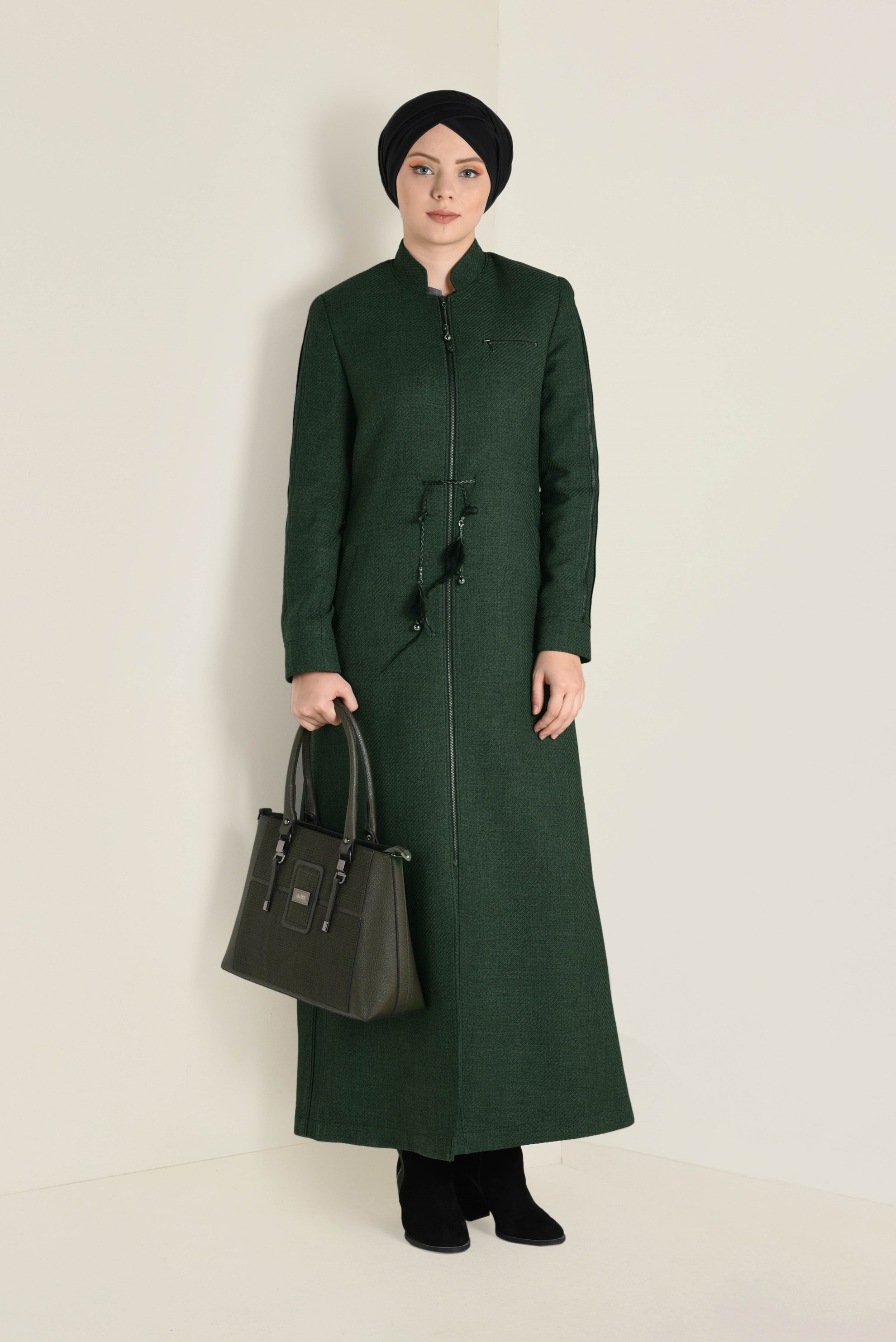 Tesettür giyim YEŞİL HAKİM YAKA PARDESÜ 1338