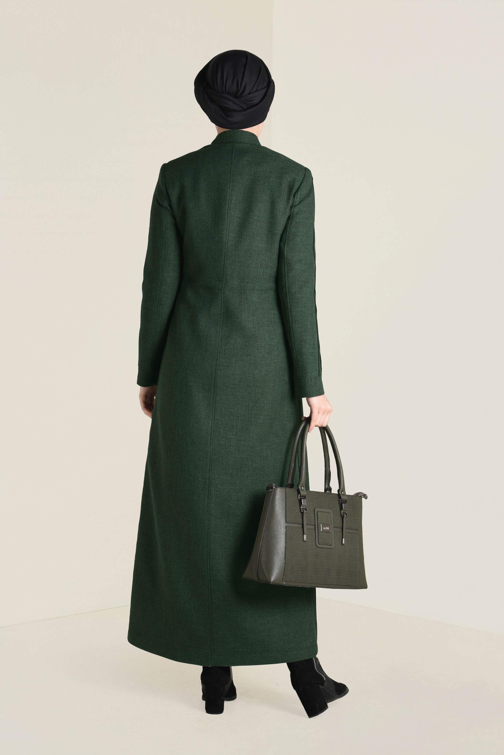 Tesettür giyim YEŞİL HAKİM YAKA PARDESÜ 1338