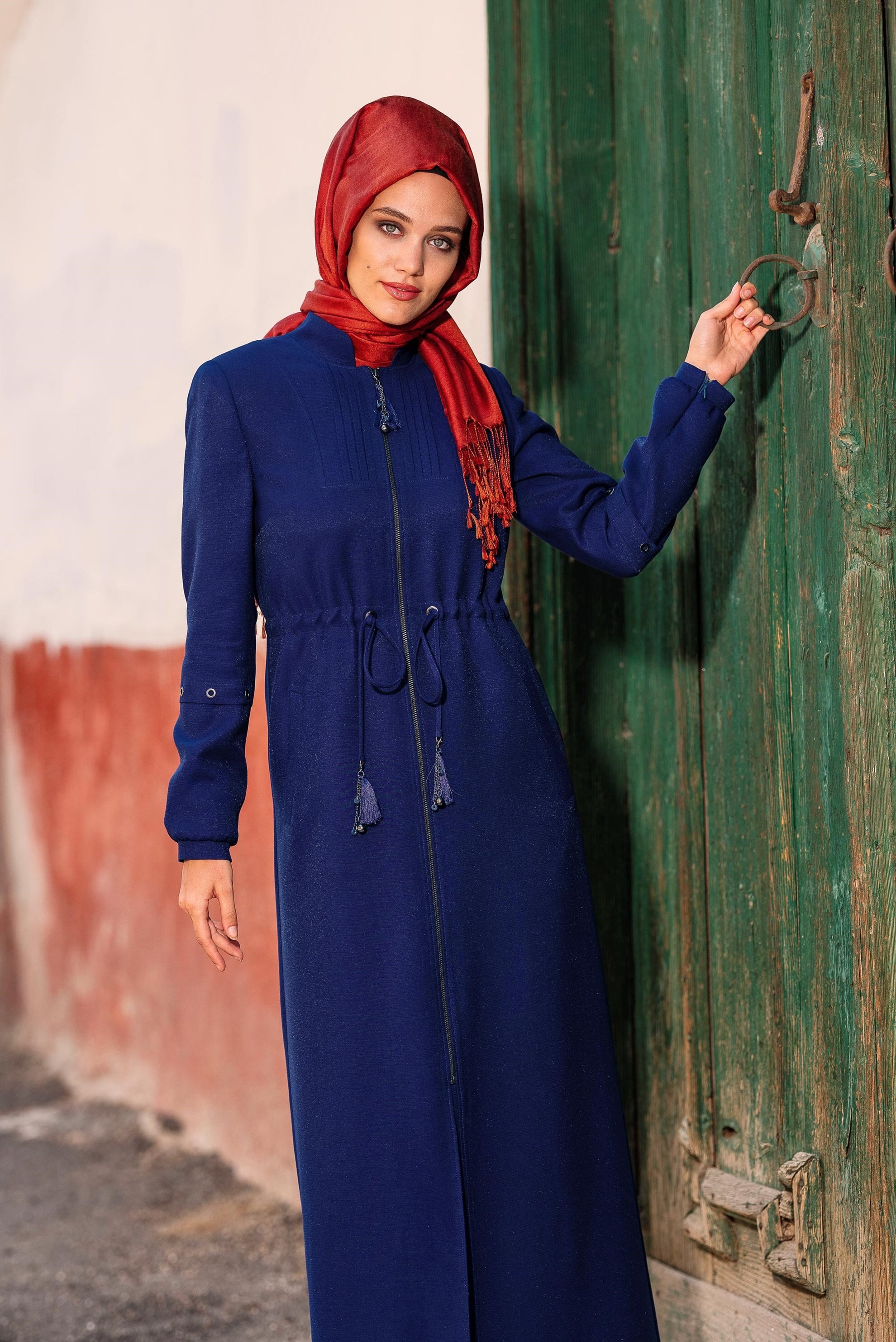 Tesettür giyim LACİVERT HAKİM YAKA FERMUARLI PARDESÜ 1344 