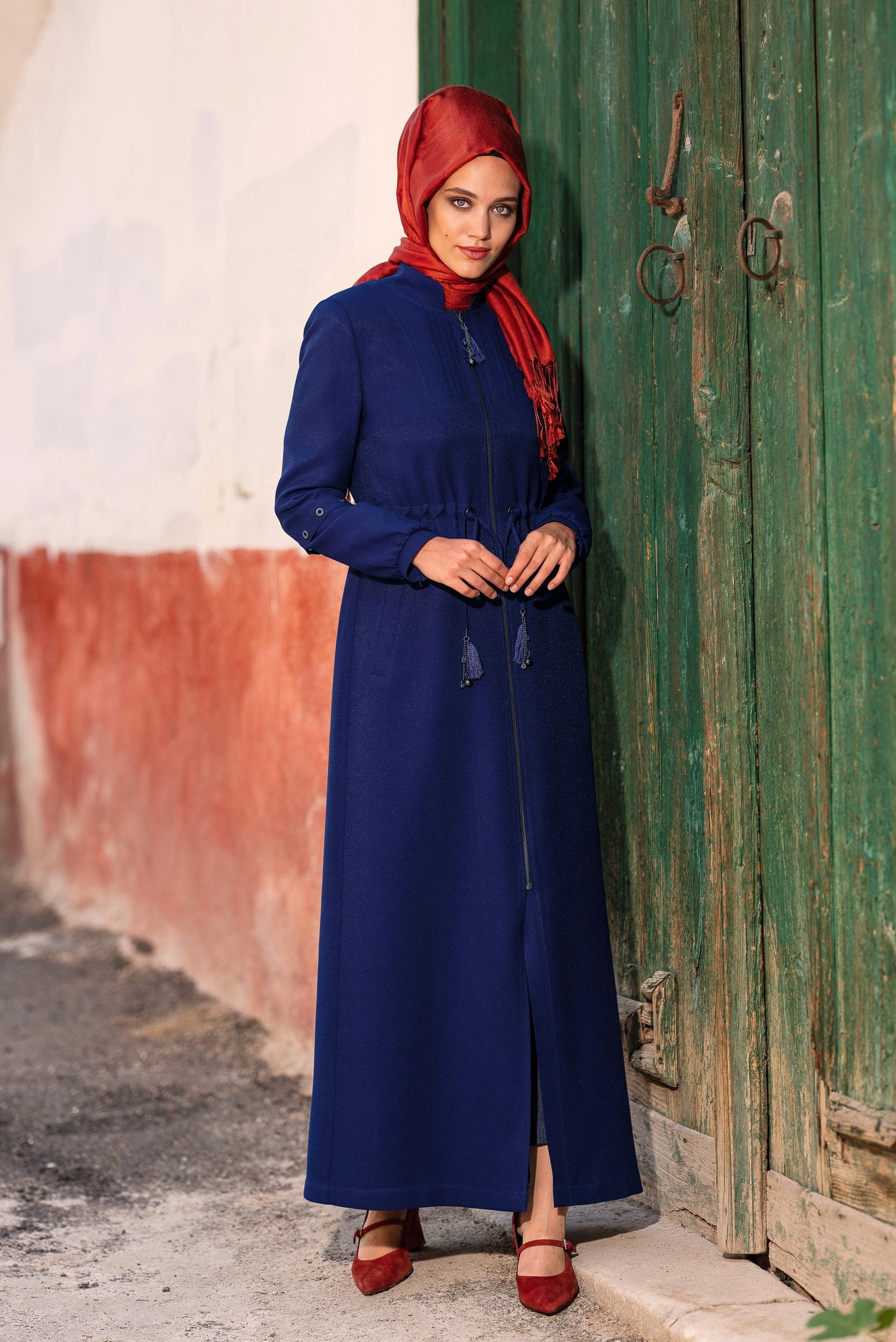 Tesettür giyim LACİVERT HAKİM YAKA FERMUARLI PARDESÜ 1344 