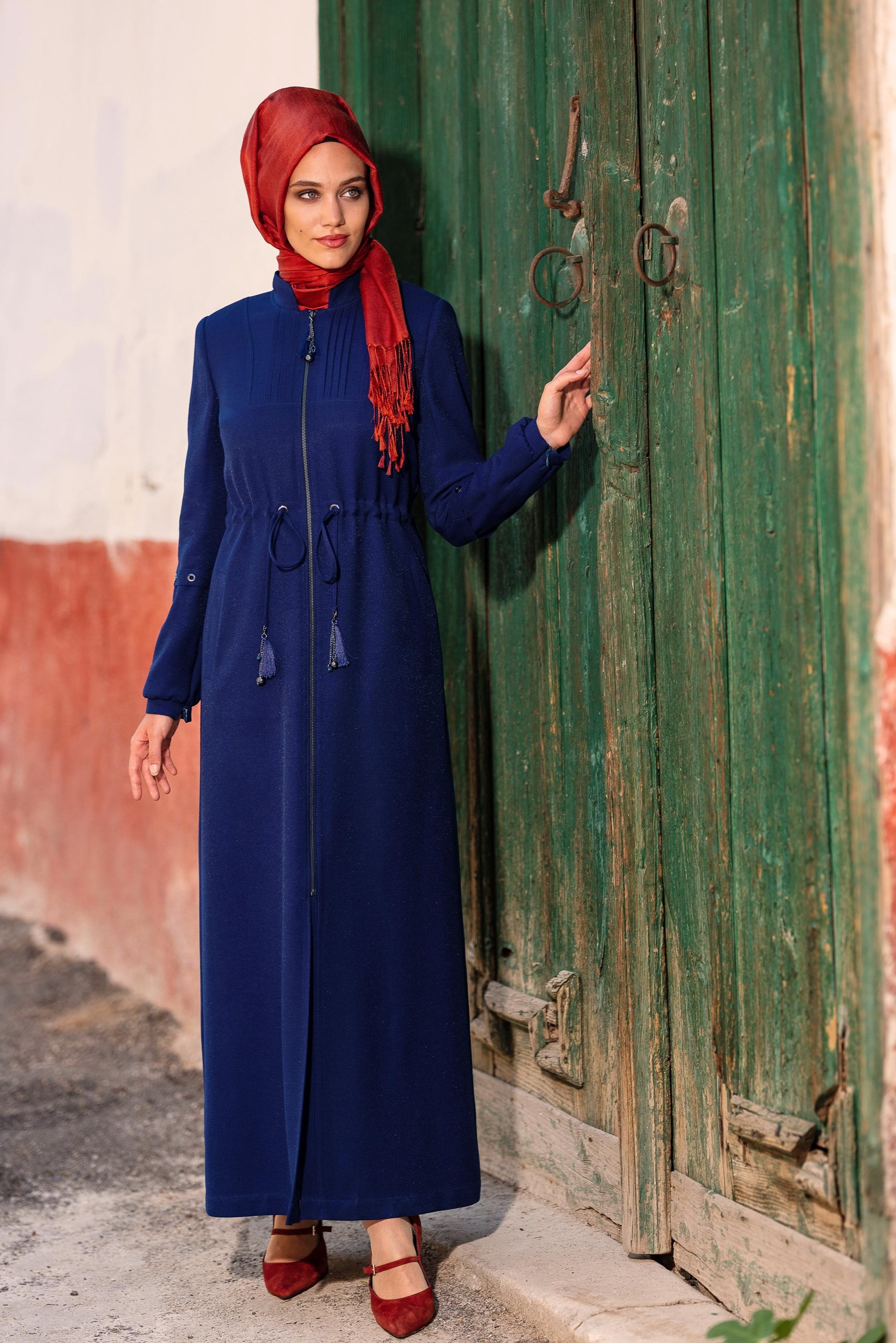 Tesettür giyim LACİVERT HAKİM YAKA FERMUARLI PARDESÜ 1344 